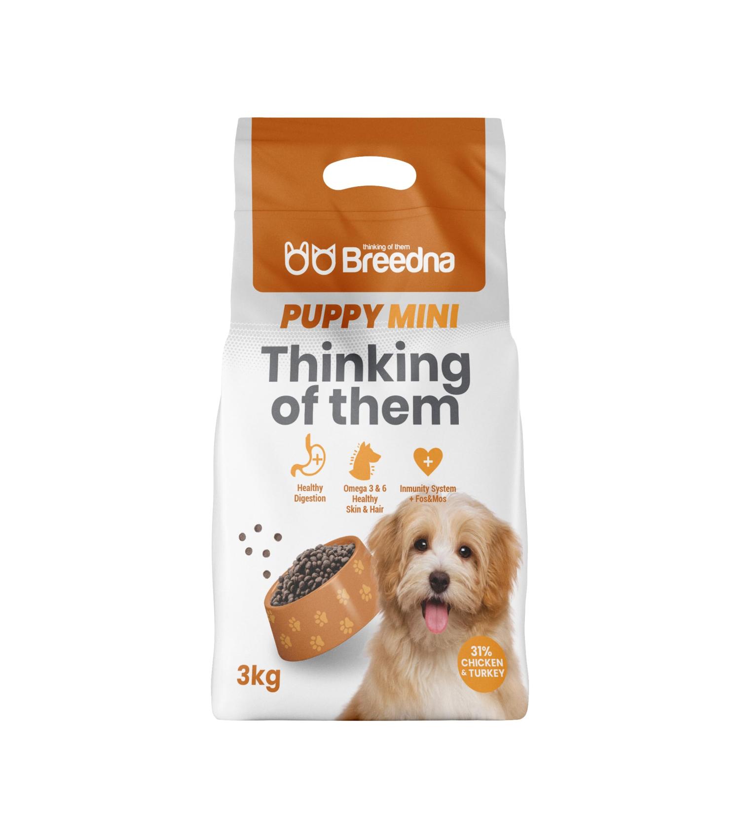 BREEDNA - Puppy Mini 3kg | Small Breed Puppy Food with Chicken Turkey and Egg | Ideal for Puppies from 1 Month Old and Nursing Mothers - Buy Online on GoSupps.com