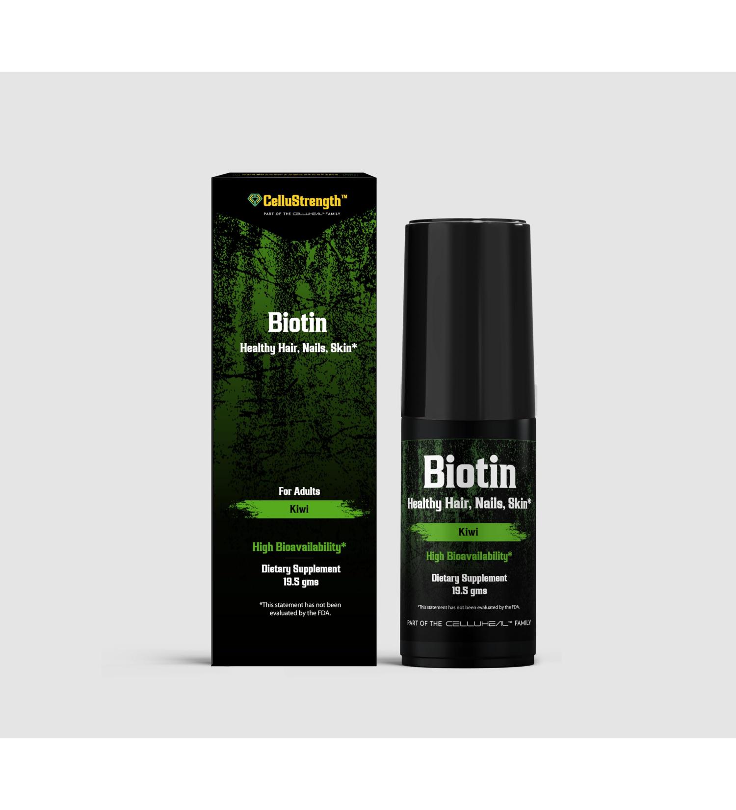 CelluStrength Biotin Spray - Kiwi Flavor 30 Servings | Supports Healthy Hair Skin & Nails | High Bioavailability Allergen-Free Formula - Buy Online on GoSupps.com