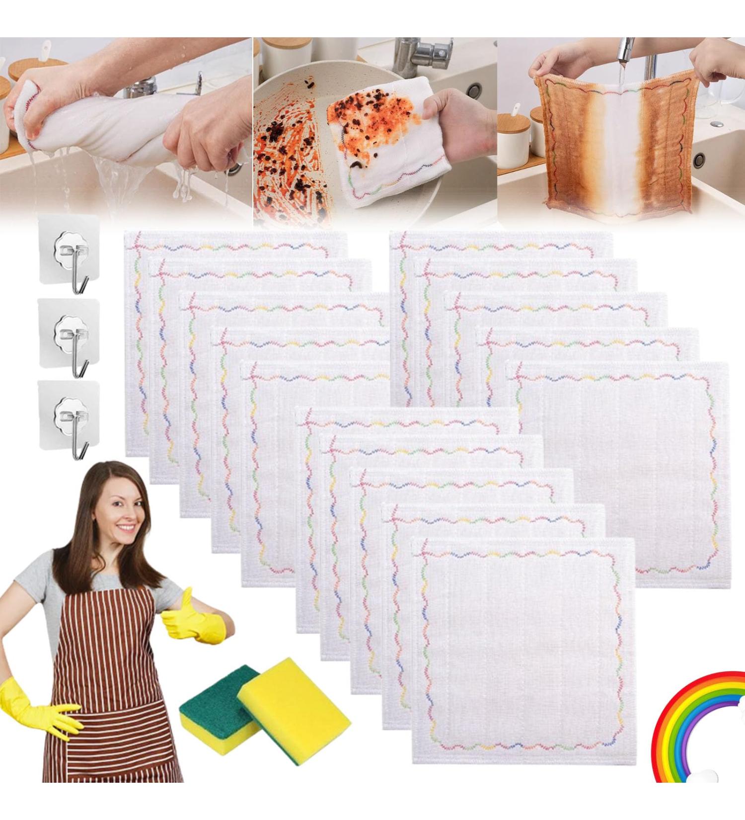 Rainbow Oleophobic Cleaning Cloth 12-Layer Thickened Magic Cleaning Cloth Super Heavy Oil Cleaning Cloths Reusable Washable All-Purpose Dishwashing Cloth for Kitchen (15pcs 30 * 30cm) 30*30cm 15pcs - Buy Online on GoSupps.com