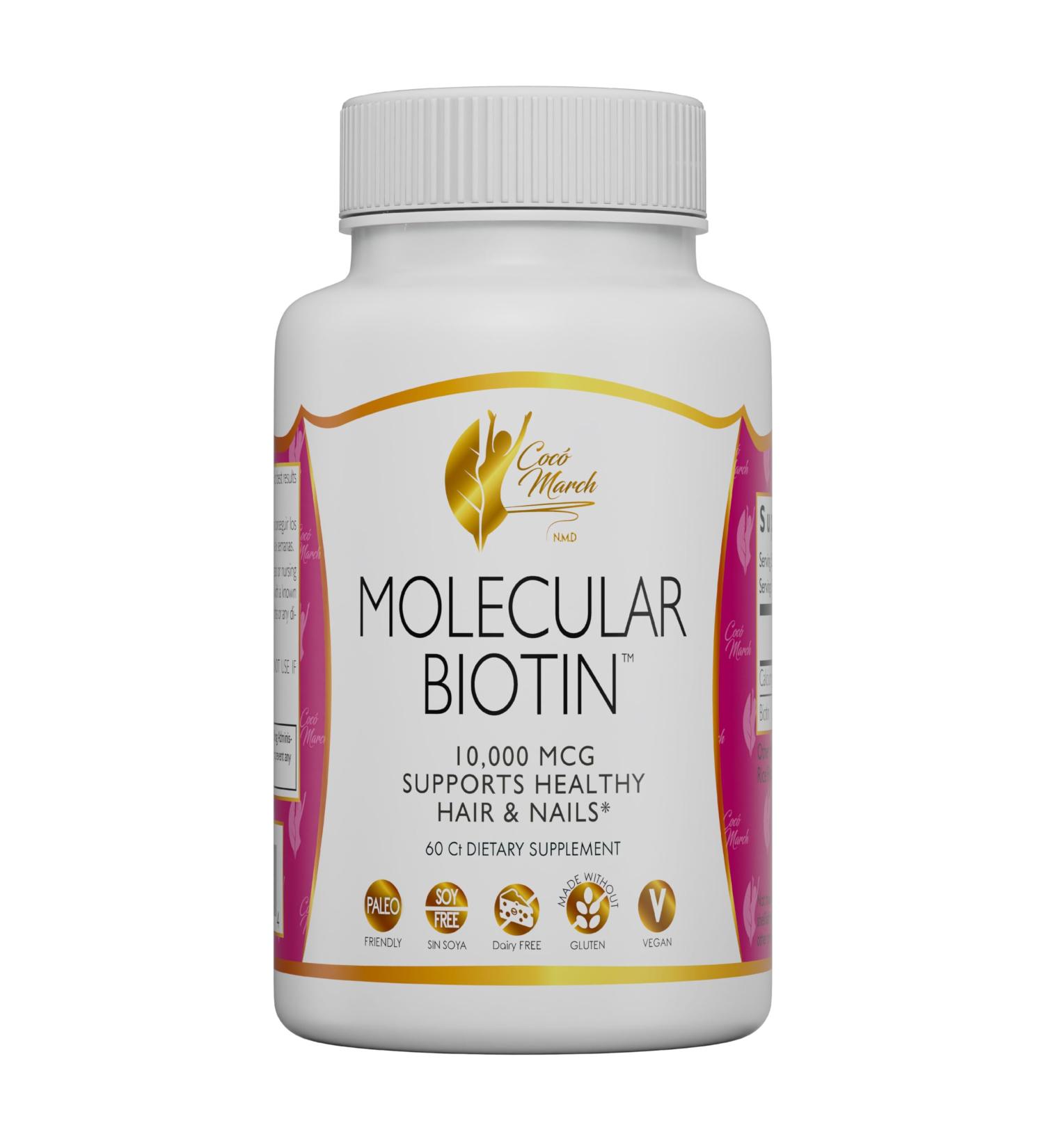 Coc March N.M.D Molecular Biotin - 10,000 mcg, Supports Healthy Hair and Nails - Gluten Free, Soy Free, Dairy Free, Paleo Friendly, Vegan, 60 Servings - Buy Online on GoSupps.com