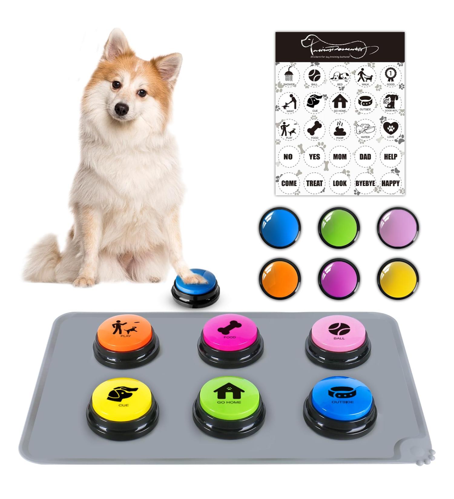 Carseatty Dog Buttons for Communication and Training 6 Pack Recordable Dog Buttons Pet Command Buzzer with Stickers and Anti-Slip Mat 30 Second Record Speech Training Buttons Multicolour - Buy Online on GoSupps.com