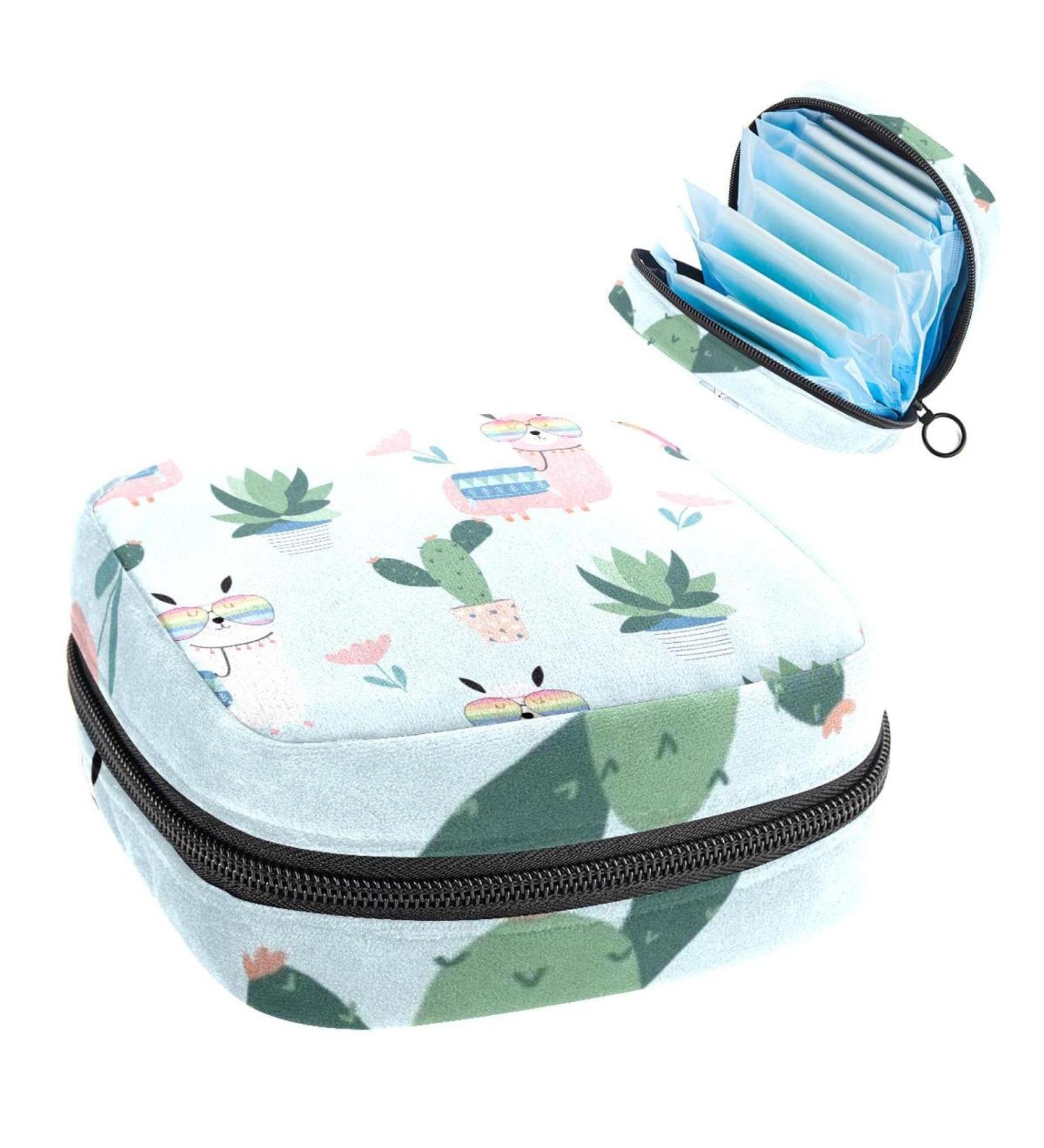 Alpaca and Succulents Period Bag - Sanitary Napkin Storage & Makeup Travel Pouch - Buy Online on GoSupps.com