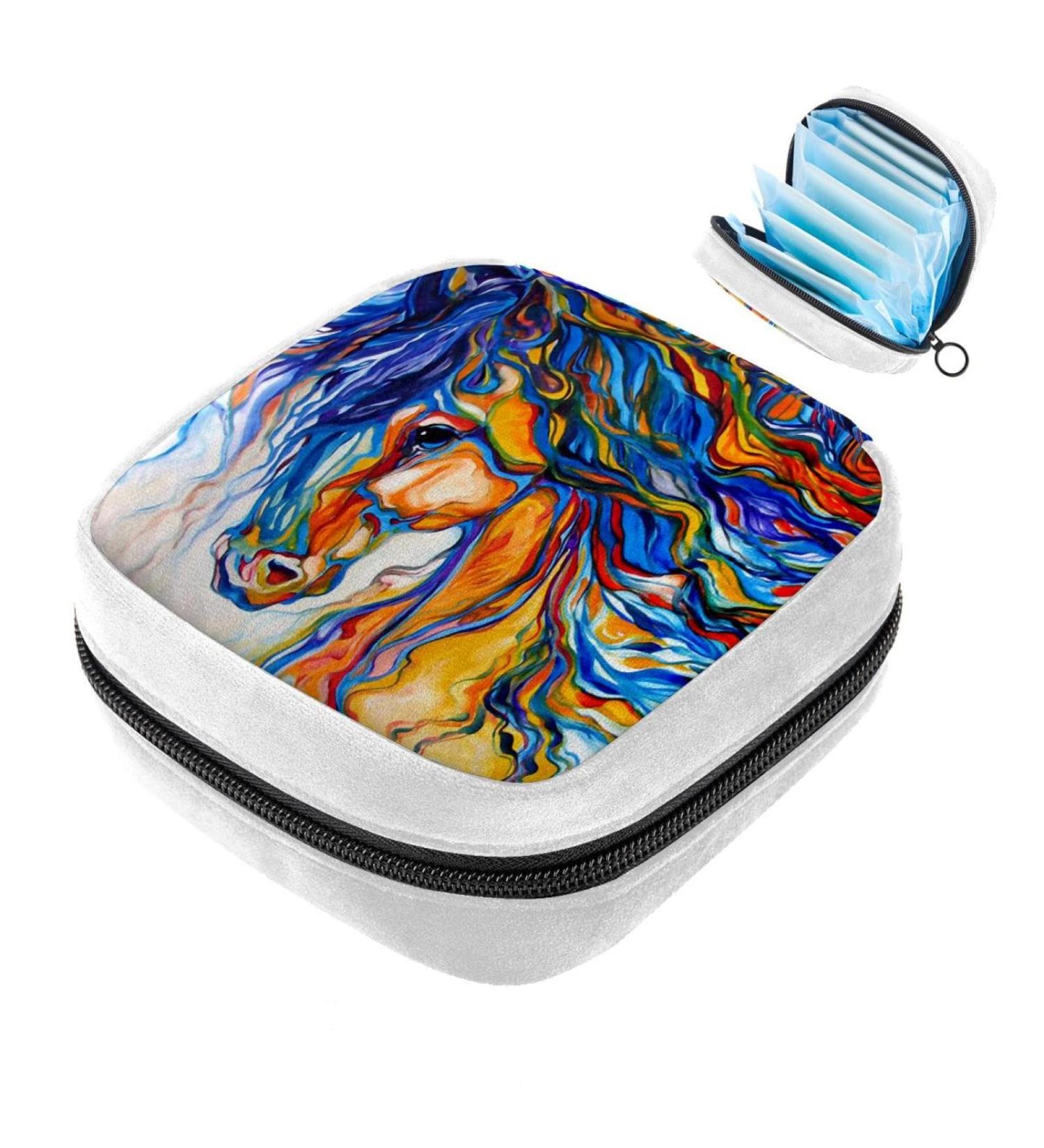 Colorful Art Horse Period Pad Storage Bag - Animal Print Tampon & Sanitary Napkin Pouch - Buy Online on GoSupps.com