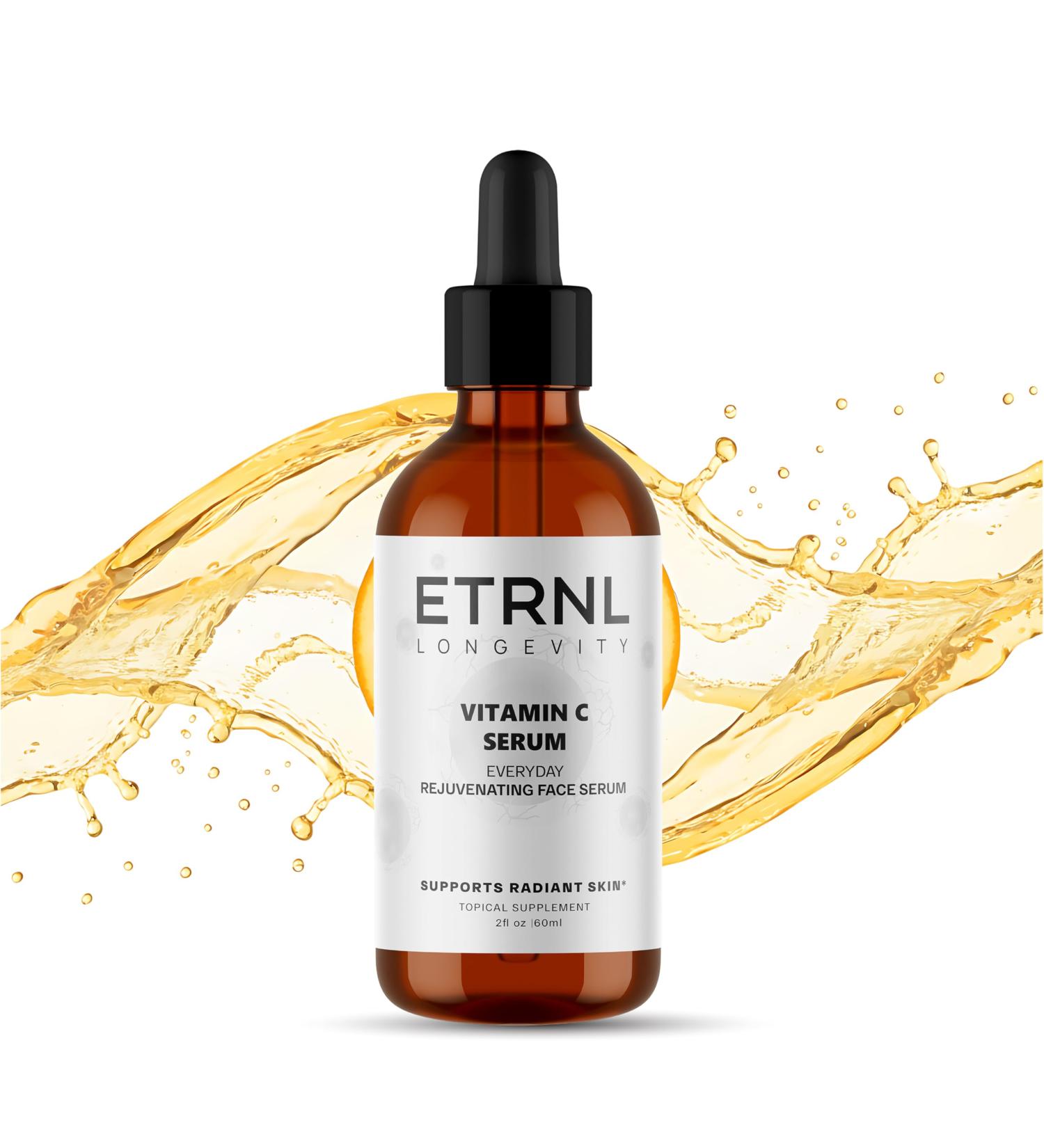 Etrnl Longevity Vitamin C Serum for Face - 2 Fl Oz - Anti Aging Brightening Facial Serum with Hyaluronic Acid Vitamin E & Gotu Kola - Hydrating Face Serum for Radiant Glowing Skin - Natural Skincare - Buy Online on GoSupps.com