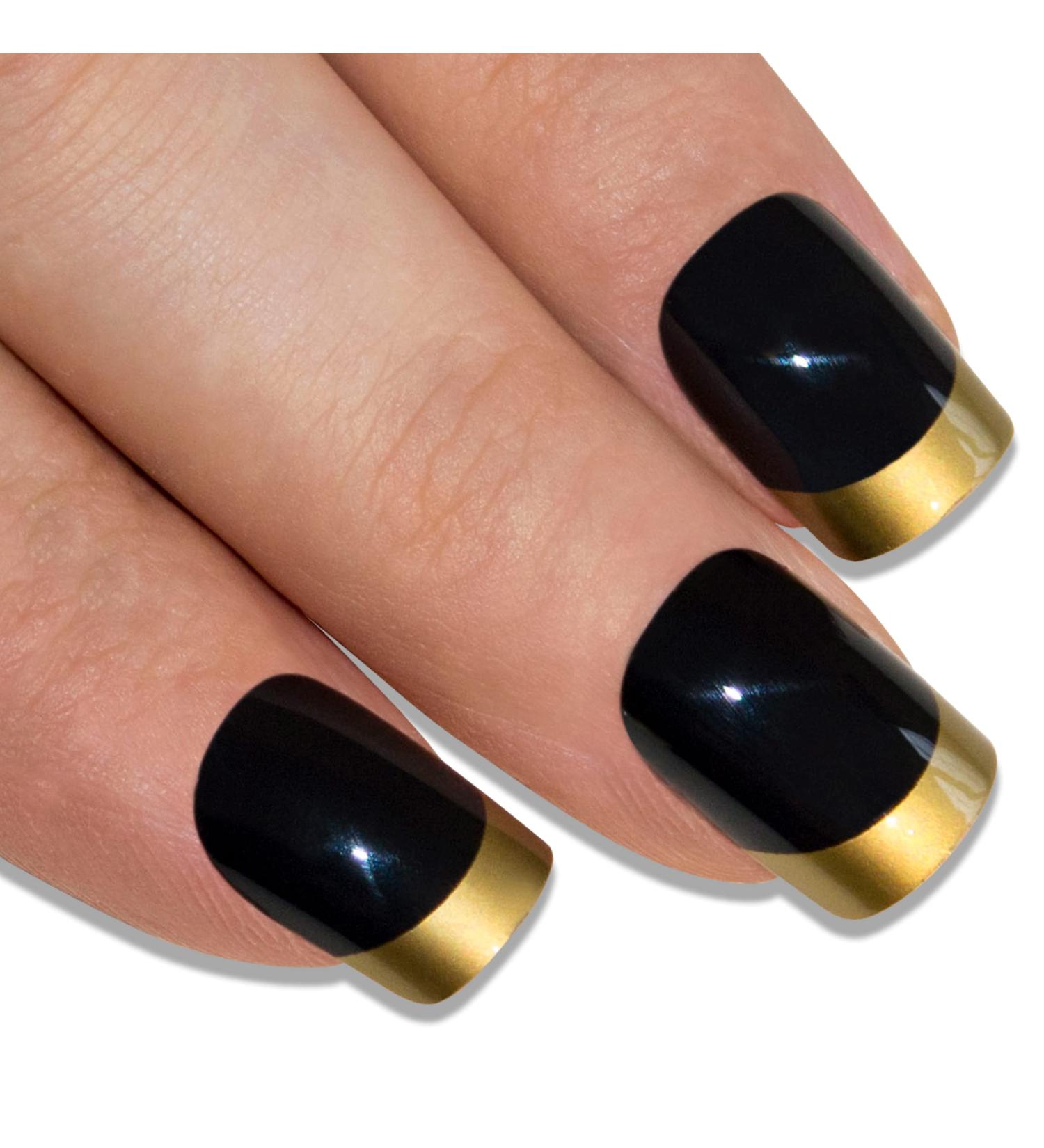 Shop Gold & Black Bling Art False Nails - 24 Squoval Medium Tips with Glue | International Shipping Available - Buy Online on GoSupps.com