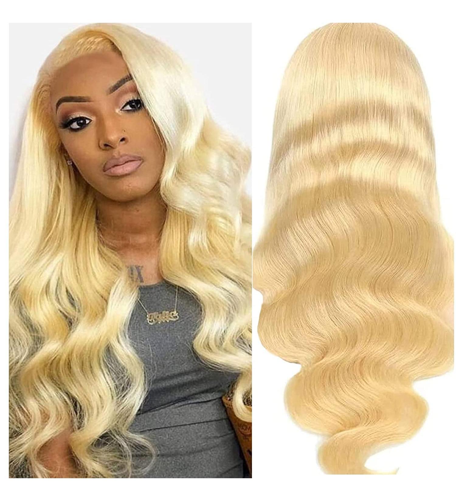22 Inch 613 Blonde Peruvian Body Wave Lace Front Human Hair Wig | 150% Density Pre Plucked HD Transparent Lace | For Black Women - Buy Online on GoSupps.com