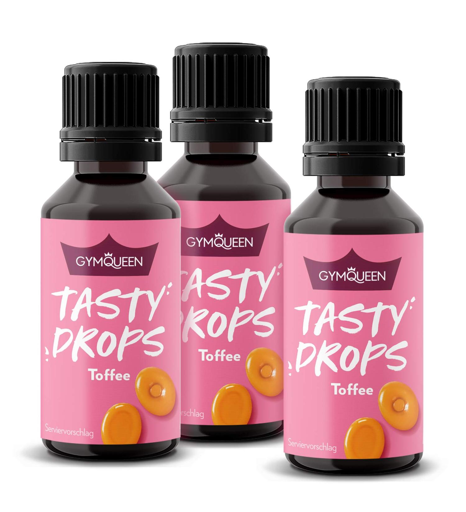 Buy GymQueen Tasty Drops Toffee - 3x30ml Flavour Drops Zero Calories | Delicious & Guilt-Free - Buy Online on GoSupps.com