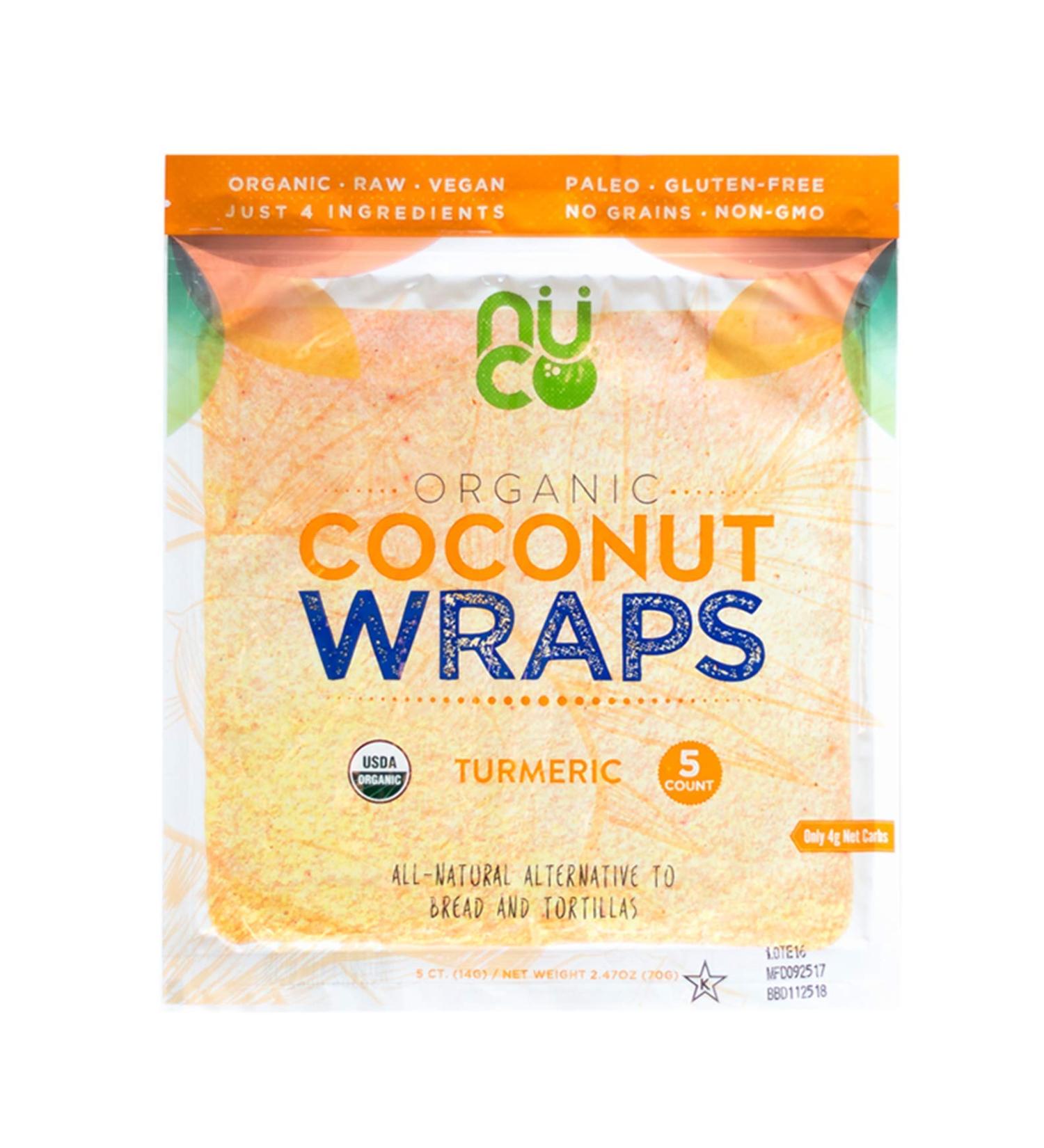 NUCO Organic Turmeric Coconut Wraps - 5 Pack (14g Each) | Healthy Gluten-Free Alternative - Buy Online on GoSupps.com