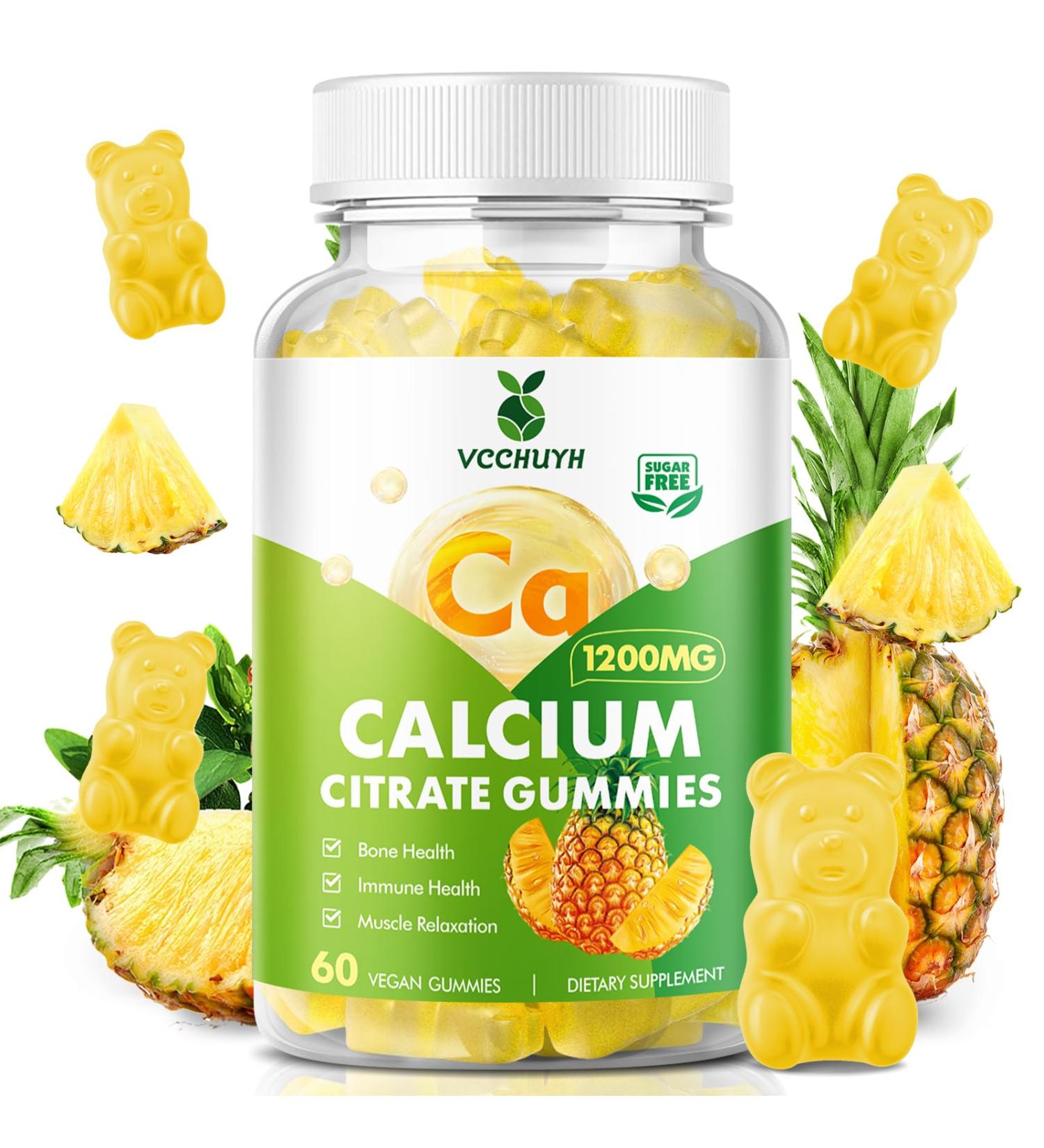 Calcium Citrate Gummies 1200 mg Sugar Free Calcium Gummies for Adults & Kids Chewable Calcium Supplements for Women Bone & Immune Support Pineapple Flavor 60 Count Pineapple 60 Count (Pack of 1) - Buy Online on GoSupps.com