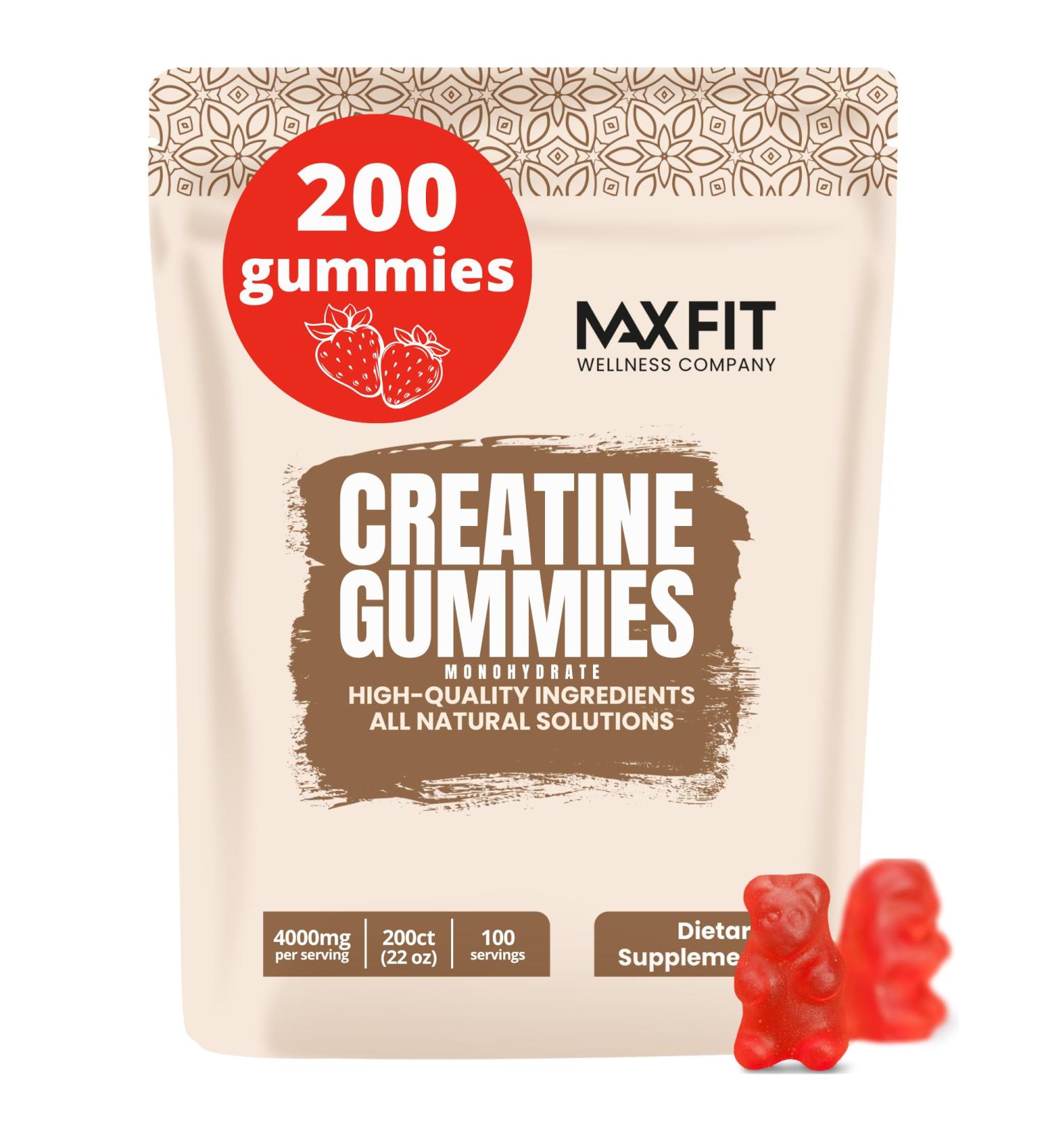Buy Creatine Gummies - 200 Gummies | Strawberry Flavor 4000mg/Serving Fast Absorption Creatine Supplement for Lean Muscle Growth - Buy Online on GoSupps.com
