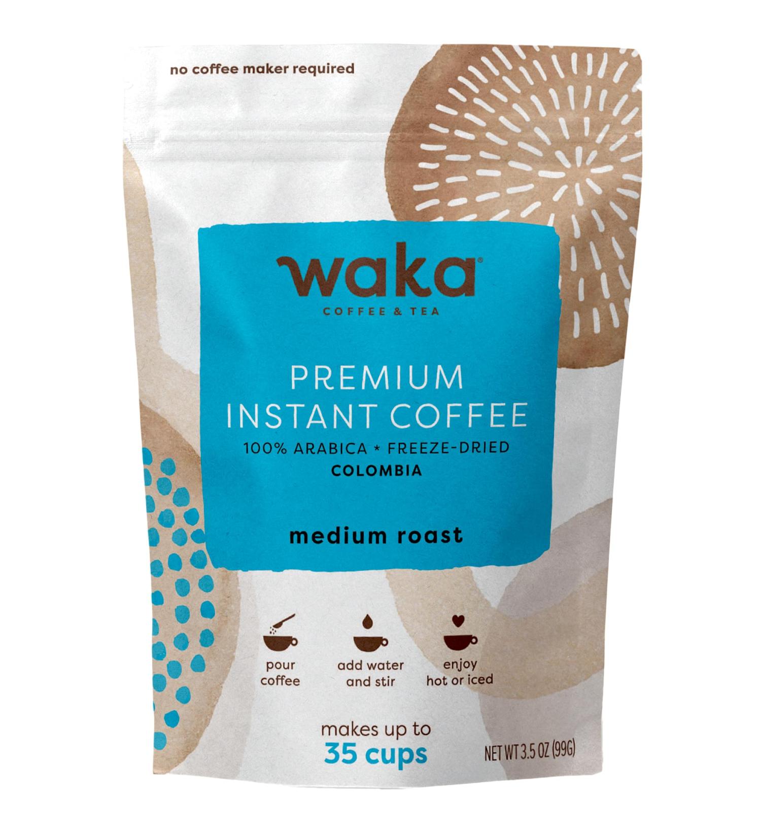 Waka Instant Coffee - 100% Arabica Colombian Medium Roast No Sugar Freeze Dried Granules 35 Cups Perfect for Hot & Iced Coffee - 3.5oz Bulk Bag - Buy Online on GoSupps.com