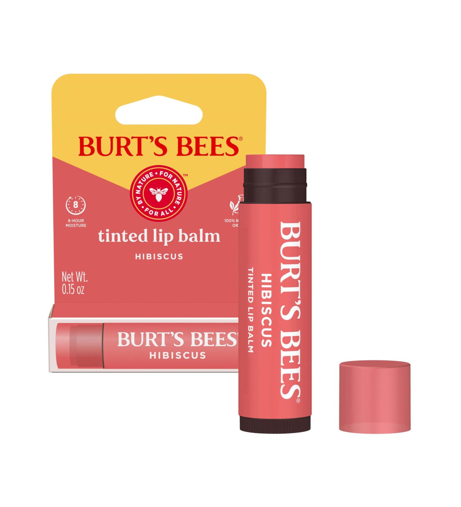 Burt's Bees Lip Tint Balm for Valentine's Day with Long Lasting 2 in 1 Duo Tinted Balm Formula Color Infused with Hydrating Shea Butter for a Natural Looking Buildable Finish Hibiscus (1-Pack) - Buy Online on GoSupps.com