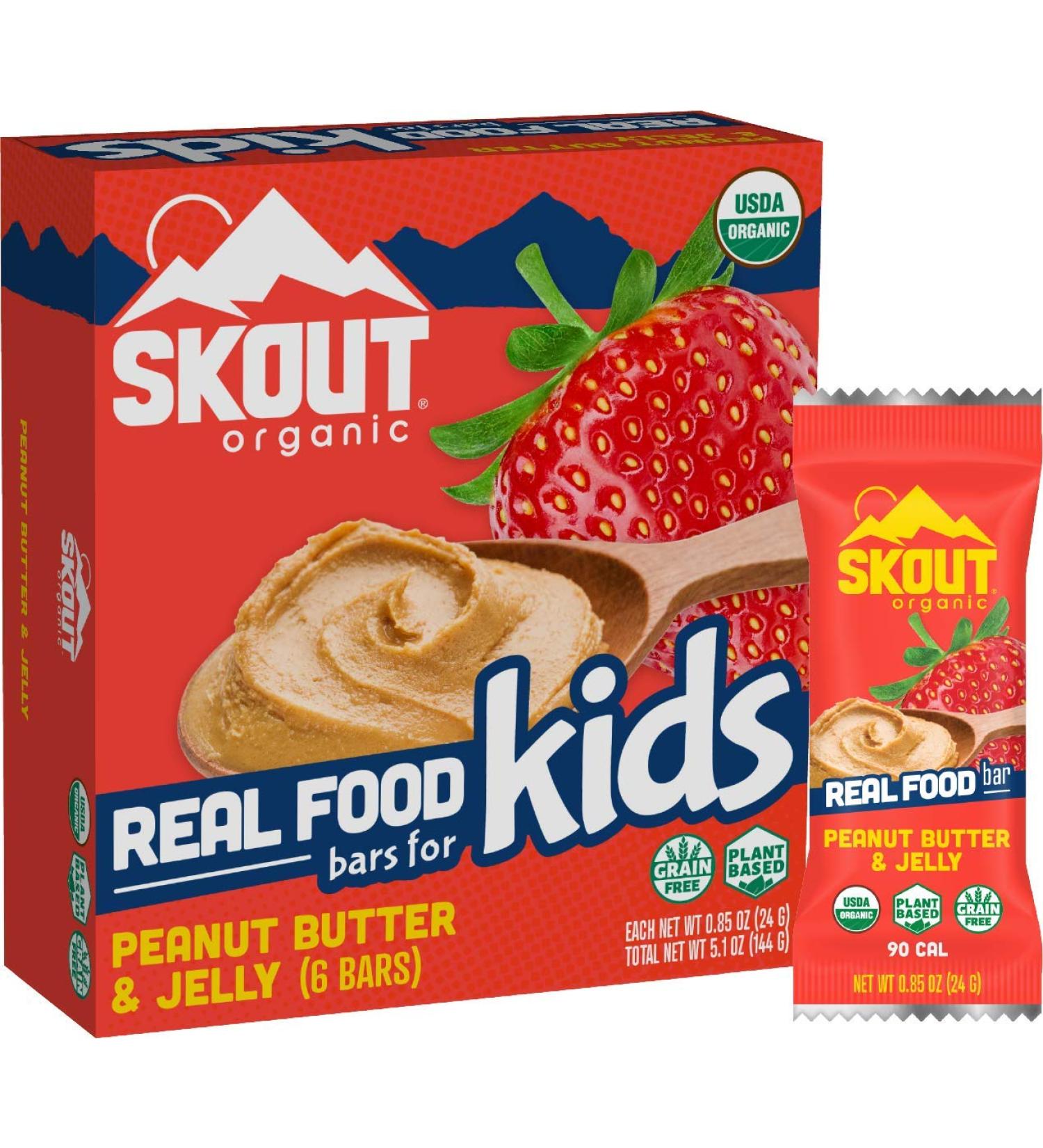Skout Organic Peanut Butter & Jelly Kids Bars (6 Pack) | Plant-Based Organic Snacks | Vegan, Gluten & Dairy Free - Buy Online on GoSupps.com
