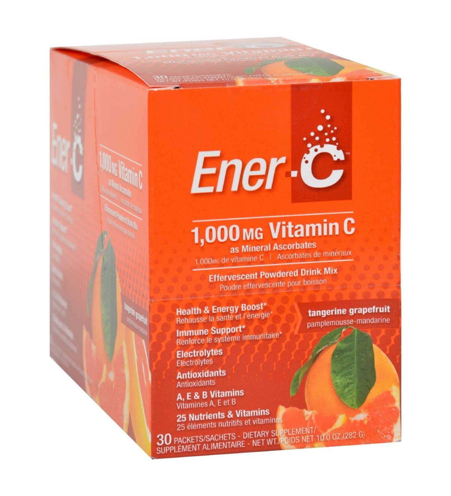 Ener-C Tangerine Grapefruit Electrolyte Multivitamin Drink Mix, 1000mg Vitamin C, Non-GMO, Vegan, Real Fruit Juice Powders, Natural Immunity Support, Gluten Free, 1-Pack of 30 Tangerine Grapefruit 30 Count (Pack of 1)