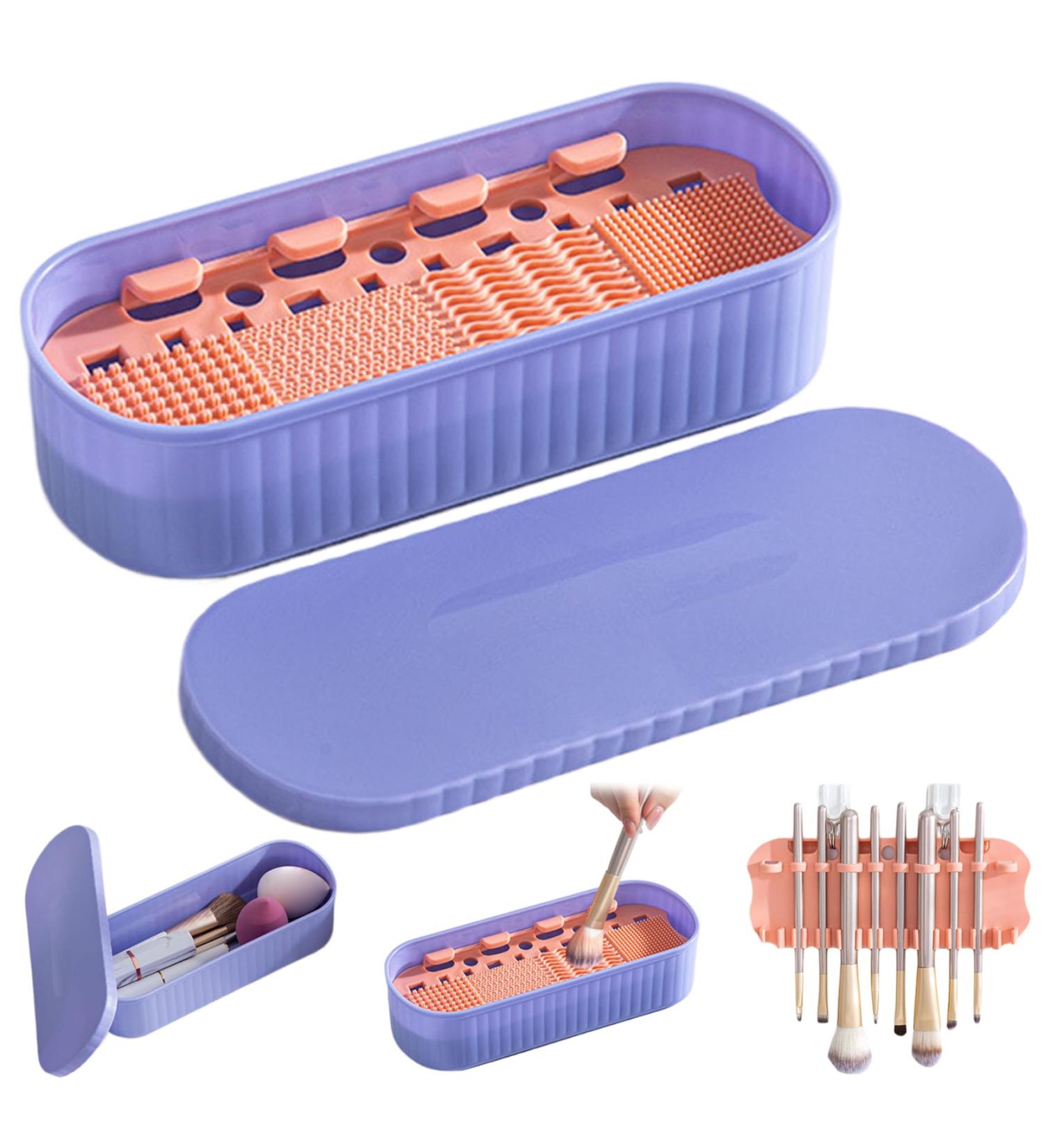 3-in-1 Makeup Brush Cleaner & Organizer with Cleaning Mat - Portable Brush Holder for Easy Cleaning & Drying - Buy Online on GoSupps.com