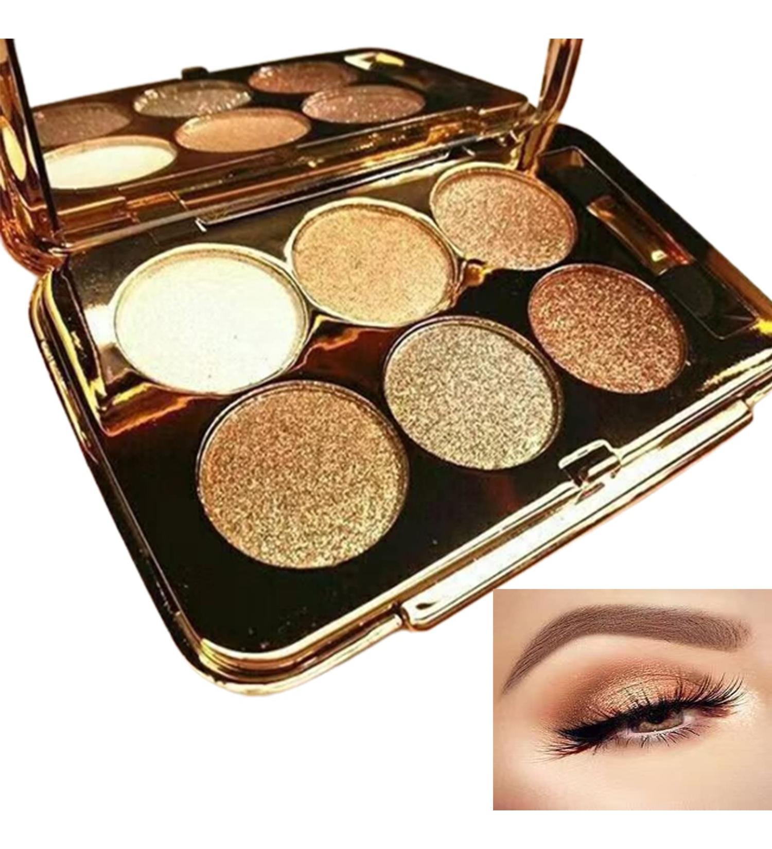Sparkle Eyeshadow Palette - 6 Colors Glitter | Long Lasting, Waterproof & Sweatproof | Professional Nudes & Neutrals | Gold Smoky Eye Palette (05) - Buy Online on GoSupps.com