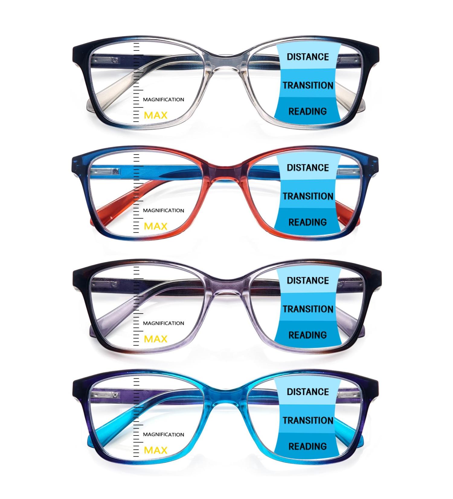 Buy 4 Pack Progressive Multifocus Reading Glasses for Men & Women - Spring Hinge Blue Light Blocking Mix Strength 1.0x - International Shipping Available - Buy Online on GoSupps.com