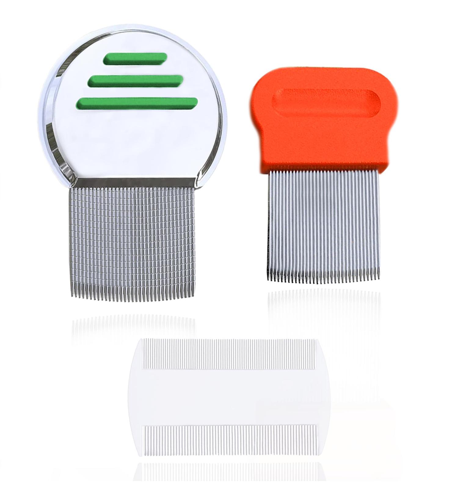 SunGrow Louse Combs for Men and Women 2 Stainless Steel Grooming Combs and 1 Plastic Dandruff Comb for Adults For All Types of Hair Scalp Care High-strength Fine Teeth 3 Pcs per Pack 3 Pieces