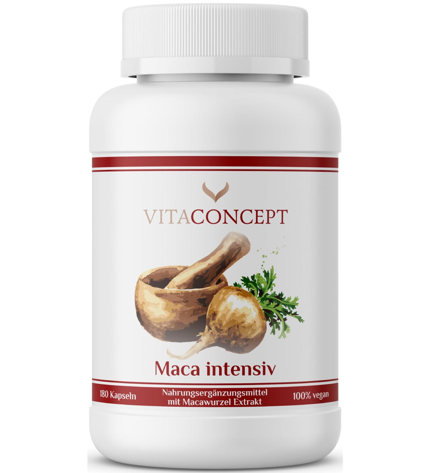 Vitaconcept I Maca Intensive 10000 mg Capsules - 20:1 Extract 180 Vegan Capsules Laboratory Tested Made in Germany - Highest Pharmaceutical Quality - Buy Online on GoSupps.com