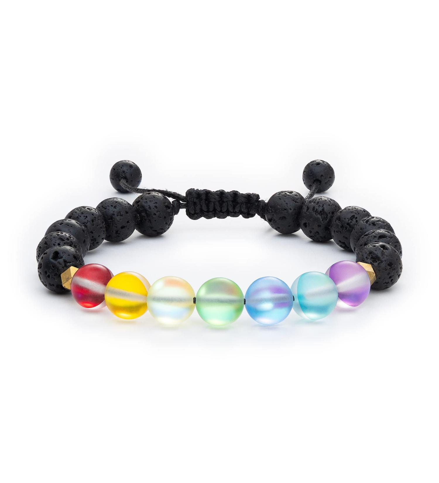 Vitality Extracts Glow Glass Chakra Adjustable - Essential Oil Diffuser Bracelet Aromatherapy Meditation Crystals and Healing Stones Stress Relief Chakra Handmade