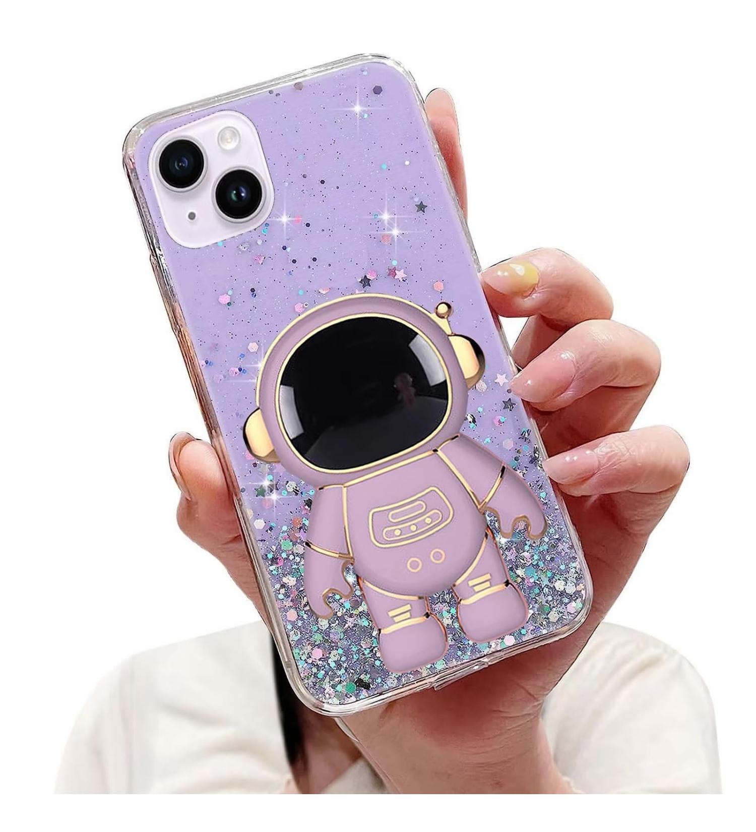 Buy Tivenfezk Nadoli for iPhone 14 - Astronaut Hidden Stand Shell Caricature Glitter Soft Silicone Bling Cover Transparent Protective Case in Purple - International Shipping Available - Buy Online on GoSupps.com