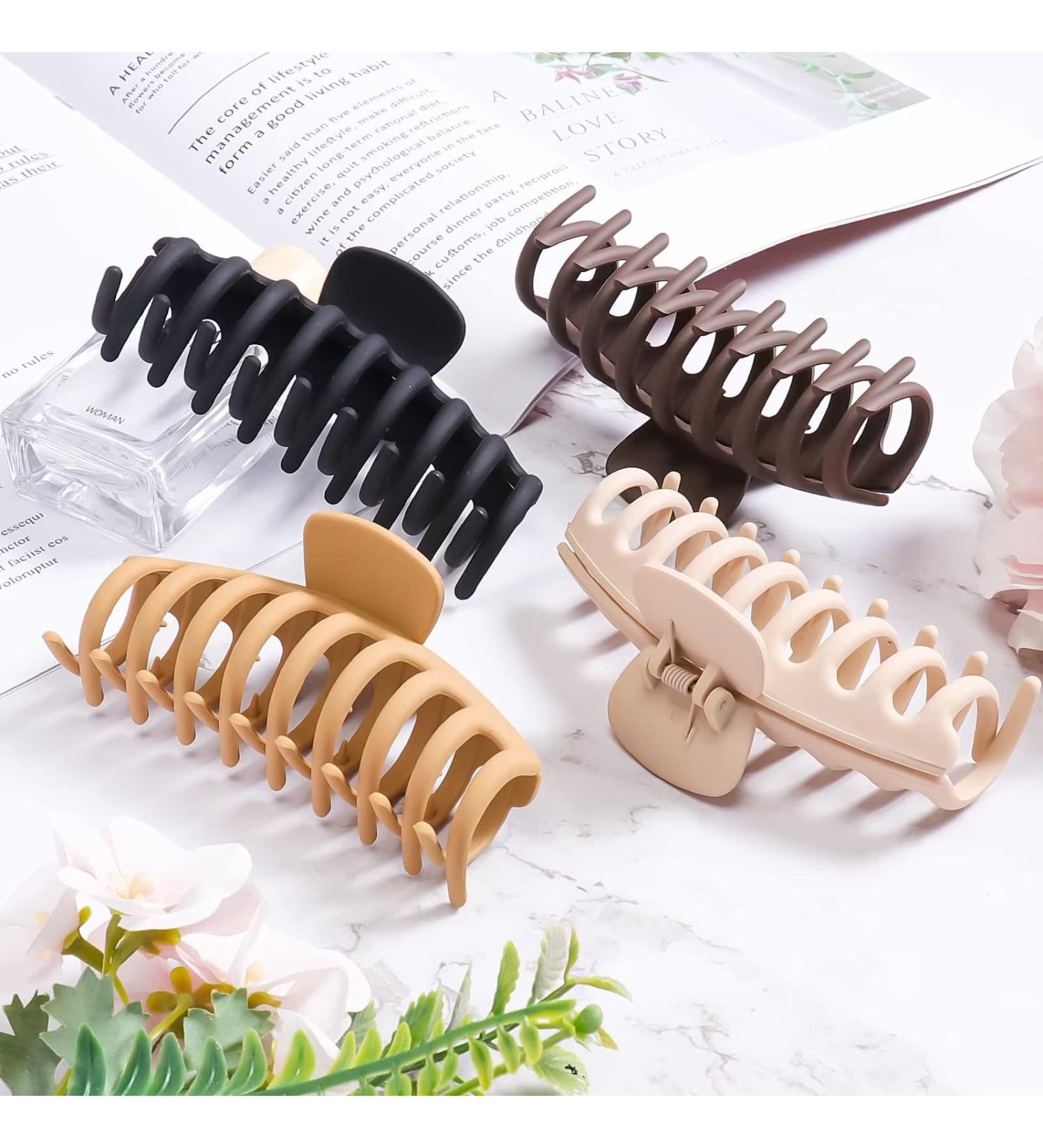 4 Pcs Large Hair Claw Clips for Thick Curly Hair - Strong Hold Matte Finish - Neutral Hair Accessories for Women - Buy Online on GoSupps.com