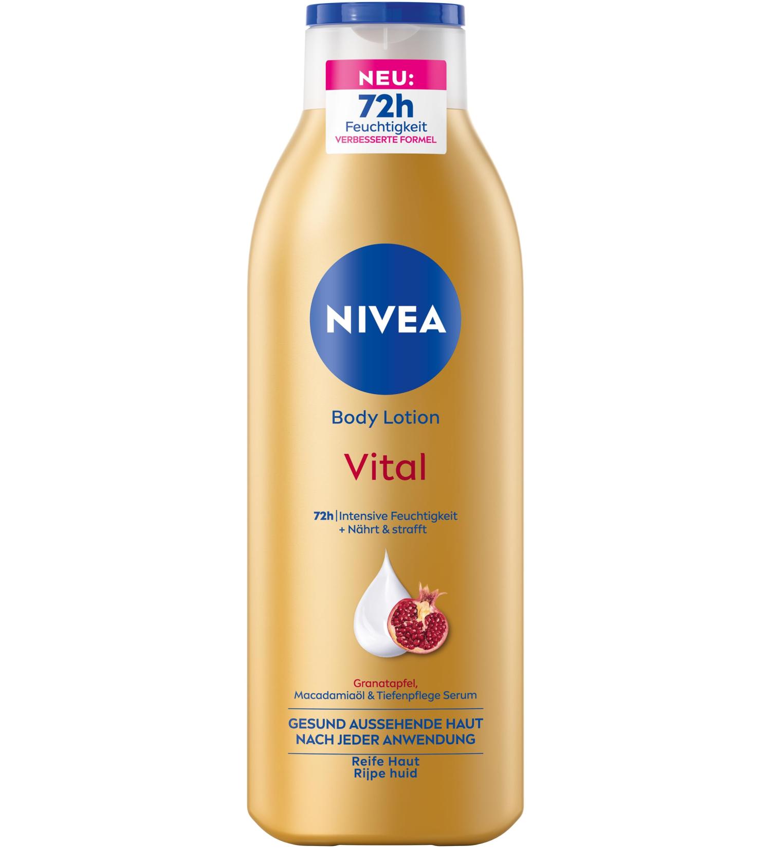 Beiersdorf NIVEA Body Lotion Vital nourishing body cream for mature skin with pomegranate macadamia oil & NIVEA deep cleansing serum skin cream for 72 hours of intensive moisture 250 ml