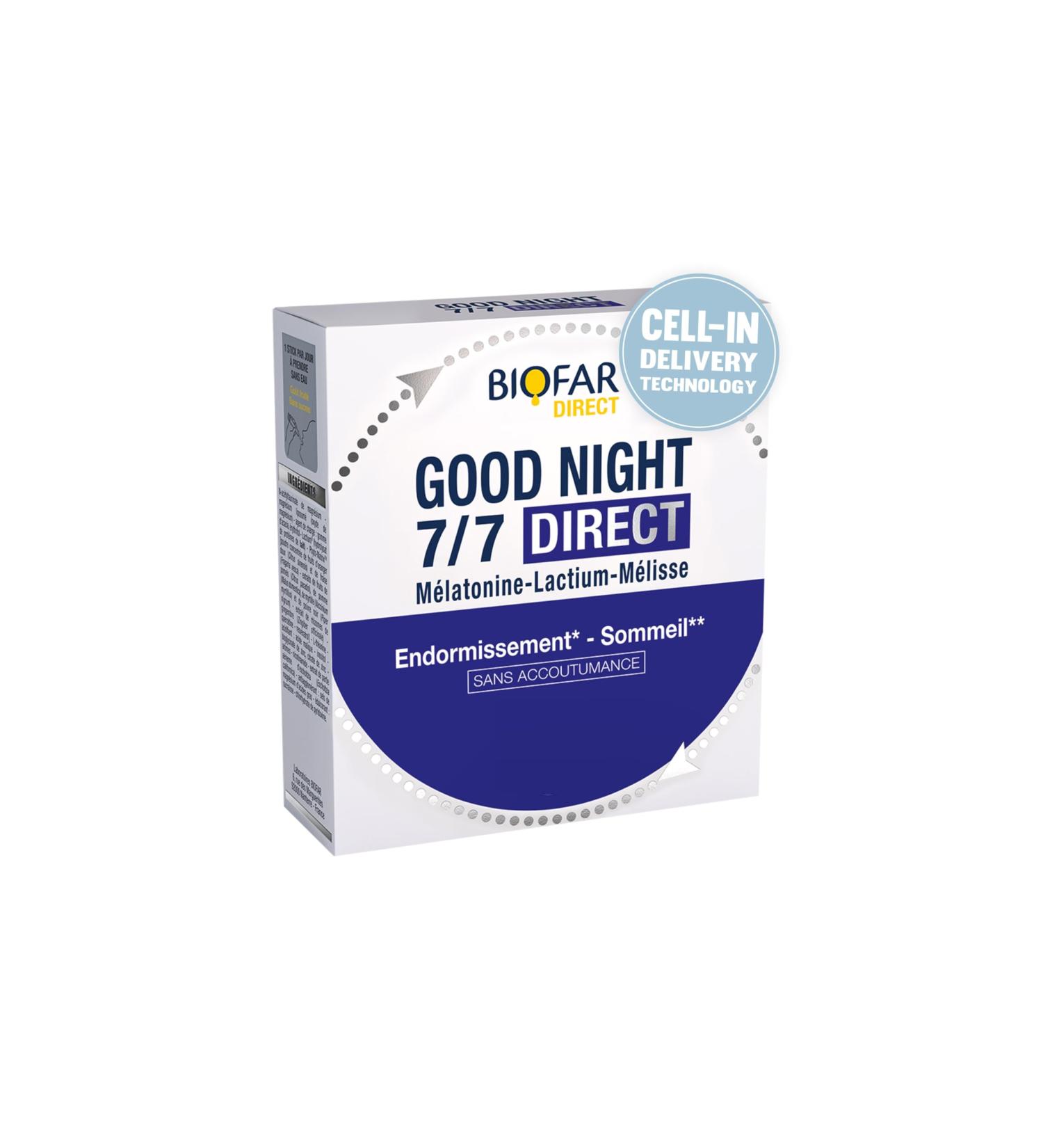 BIOFAR GOOD NIGHT DIRECT - Food Supplement Sleeping and Sleep- Fruity Taste - No Sugars or Artificial Coloring - 14 Dispersable Orosible Sticks (No Water) - 35g - Buy Online on GoSupps.com