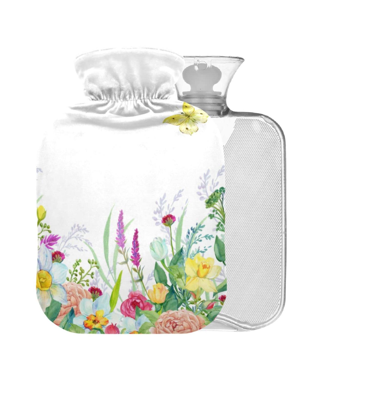 Flower & Hummingbird Hot Water Bottle 1L - BPA Free Pain Relief Bag for Headaches Neck & Shoulders - International Shipping - Buy Online on GoSupps.com