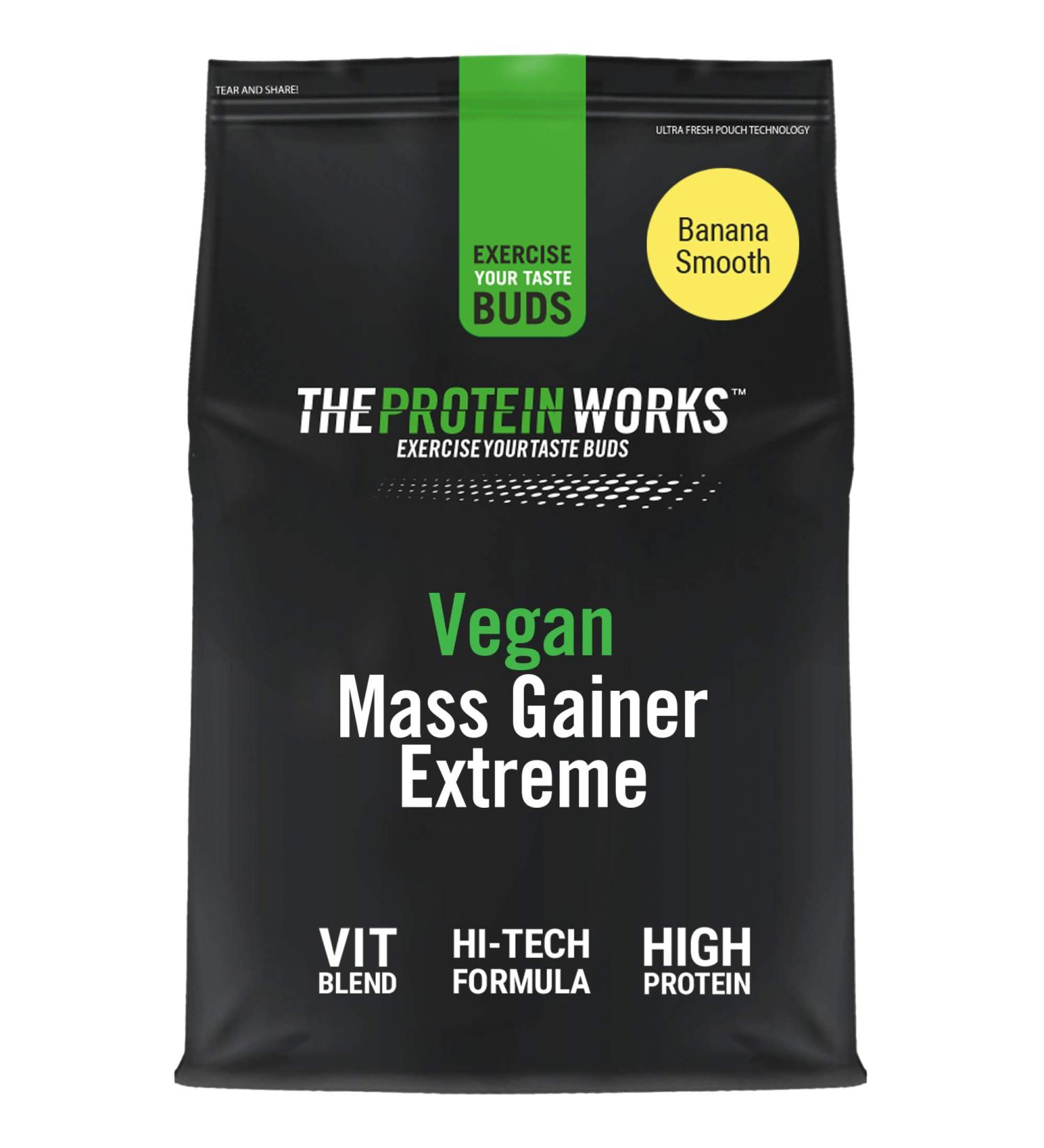 Protein Works Vegan Mass Gainer Extreme | Banana Smooth | High-Calorie & Protein-Rich Powder Shake | 2kg Weight Gainer - Buy Online on GoSupps.com