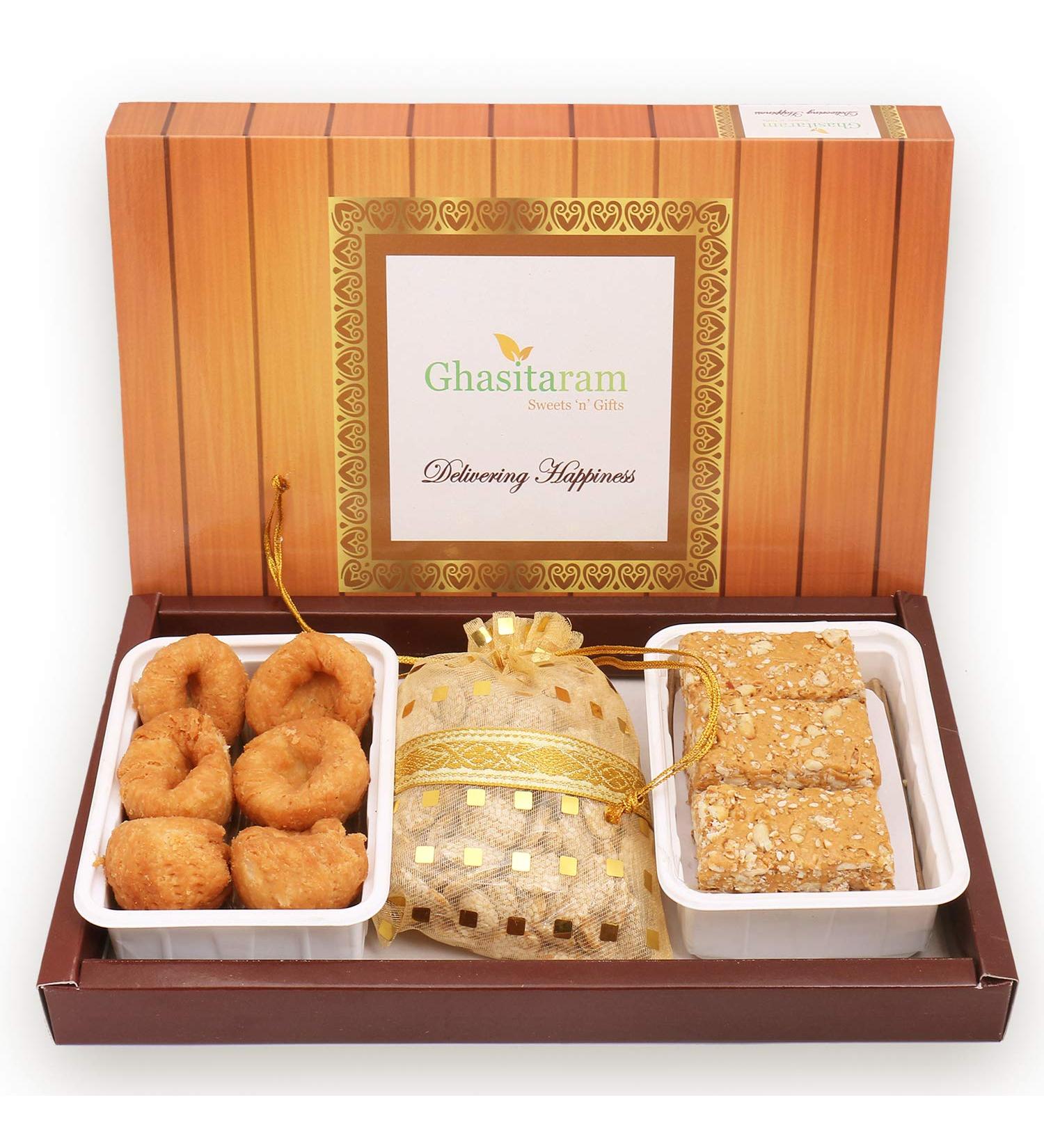 Ghasitaram Gifts Lohri Gifts Lohri Sweets - Khajoor Revadi and Gachak Hamper - Buy Online on GoSupps.com