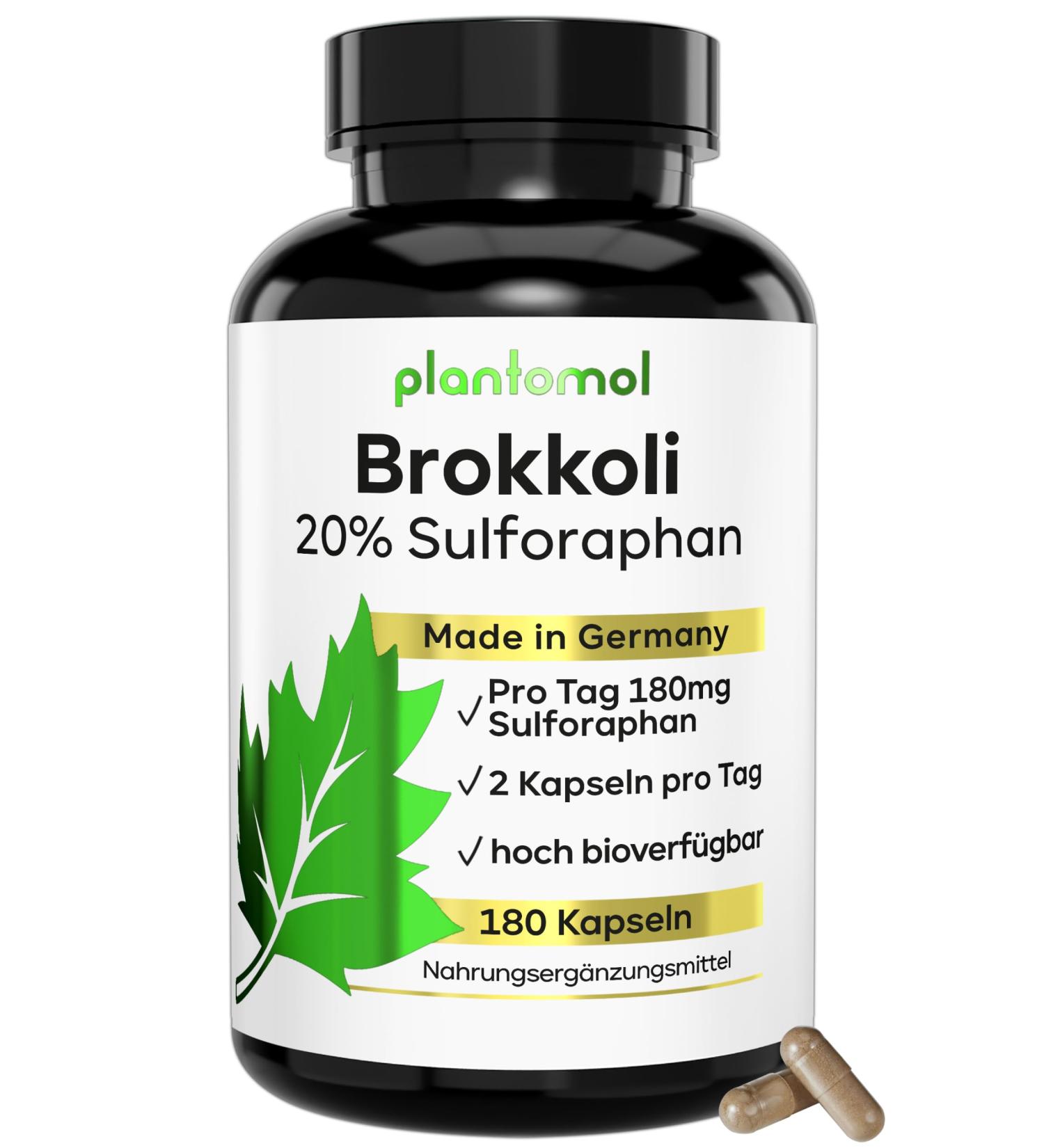 High-Dose 20% Sulforaphan Capsules - 180 Broccoli Sprout Extract Capsules with 90mg Sulforaphan Each - Premium Broccoli Supplements for Optimal Health - Buy Online on GoSupps.com