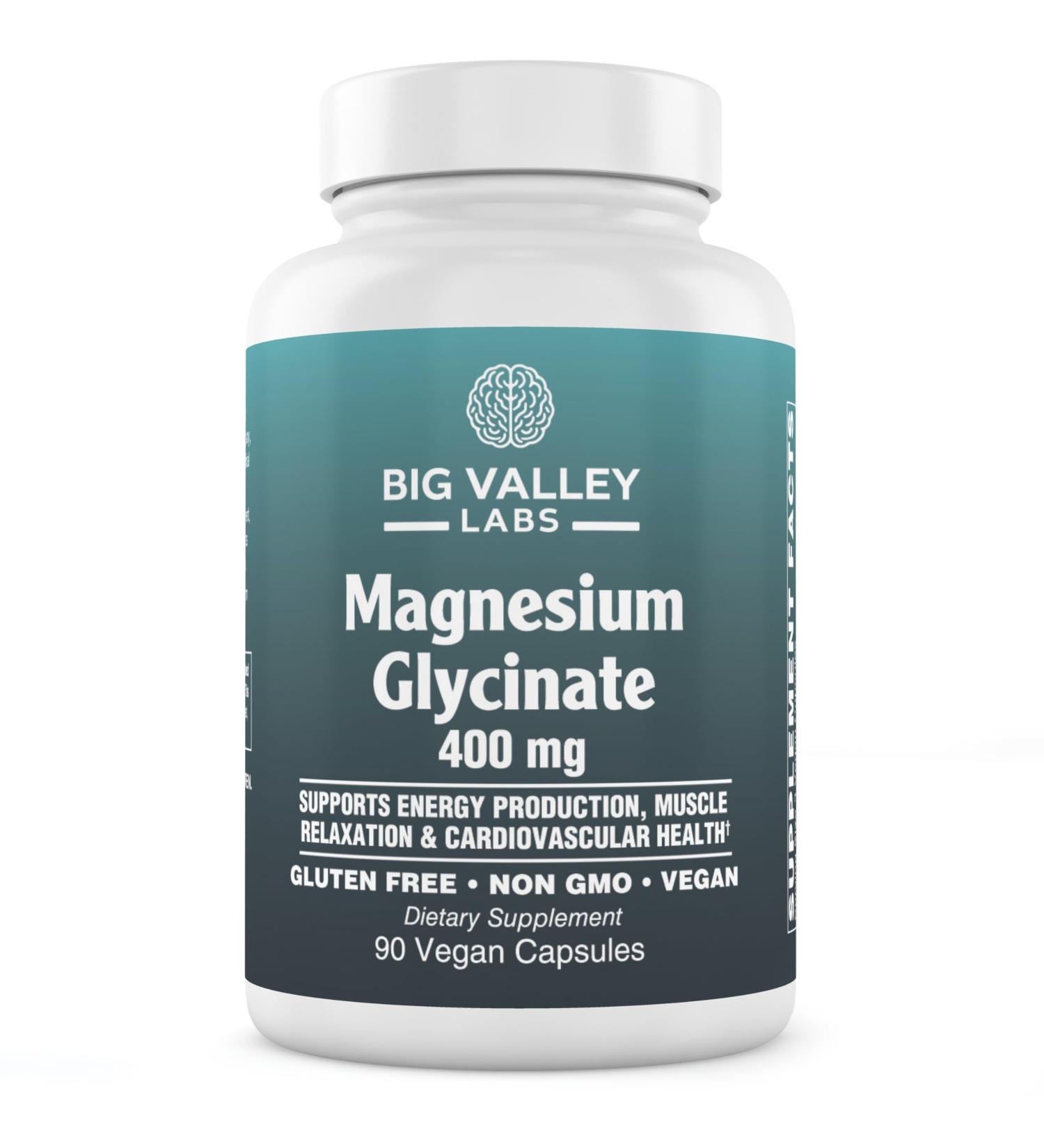 Magnesium Glycinate 400 mg High-Absorption Chelated Magnesium Supports Muscle Nerve & Energy Wellness Vegan Non-GMO Gluten-Free 90 Capsules Big Valley Labs - Buy Online on GoSupps.com