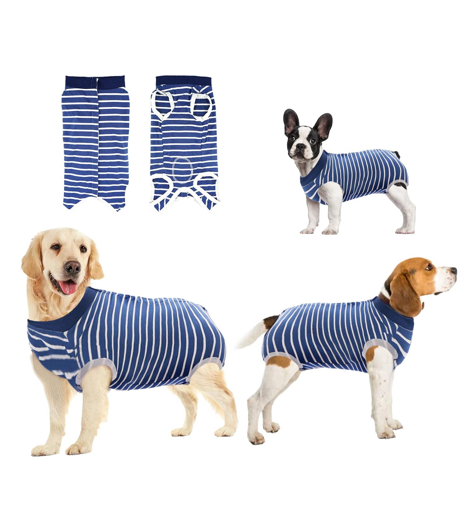 Ouuonno Healing Suits for Dogs - Surgical Relaxation for Abdominal Wounds Spay & Skin Diseases | Cone-E-Neck Band Alternatives (S Strip Blue) - Buy Online on GoSupps.com