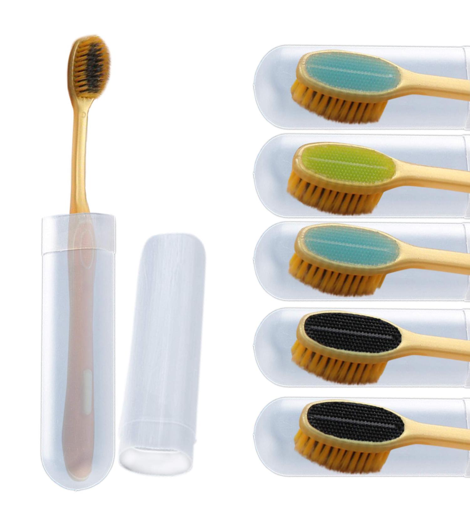 Synra Charcoal Toothbrush with Travel Case, Tongue Scraper & Soft Angled Bristles - 6 Pack - Buy Online on GoSupps.com