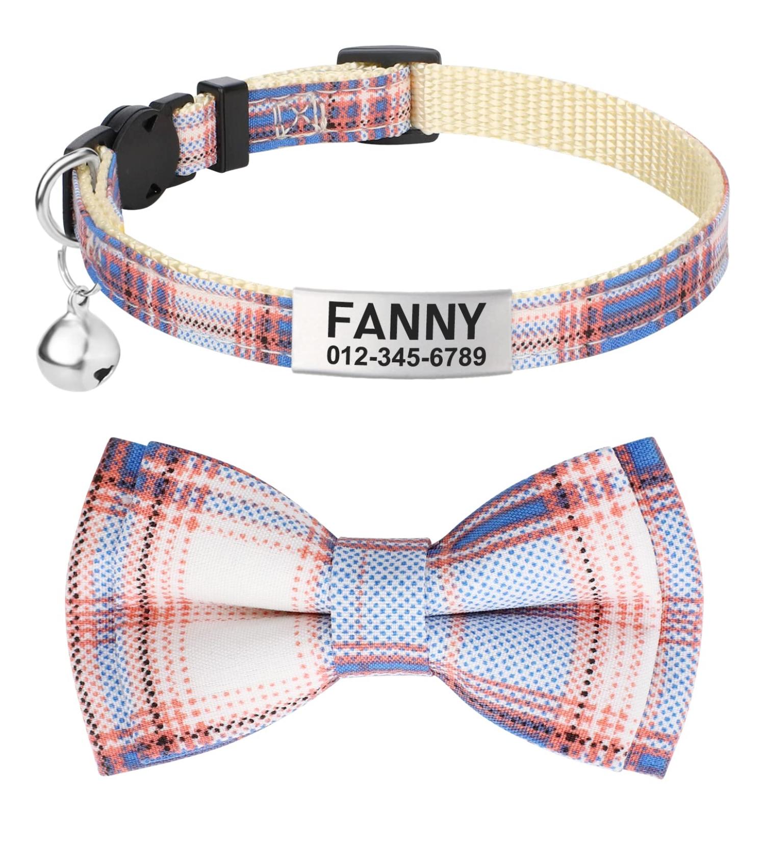Tagme Cat Collar with Name & Phone Number - Navy Blue Plaid Kitten Neck Band with Safety Closure & Bell - 1 Pack - Buy Online on GoSupps.com