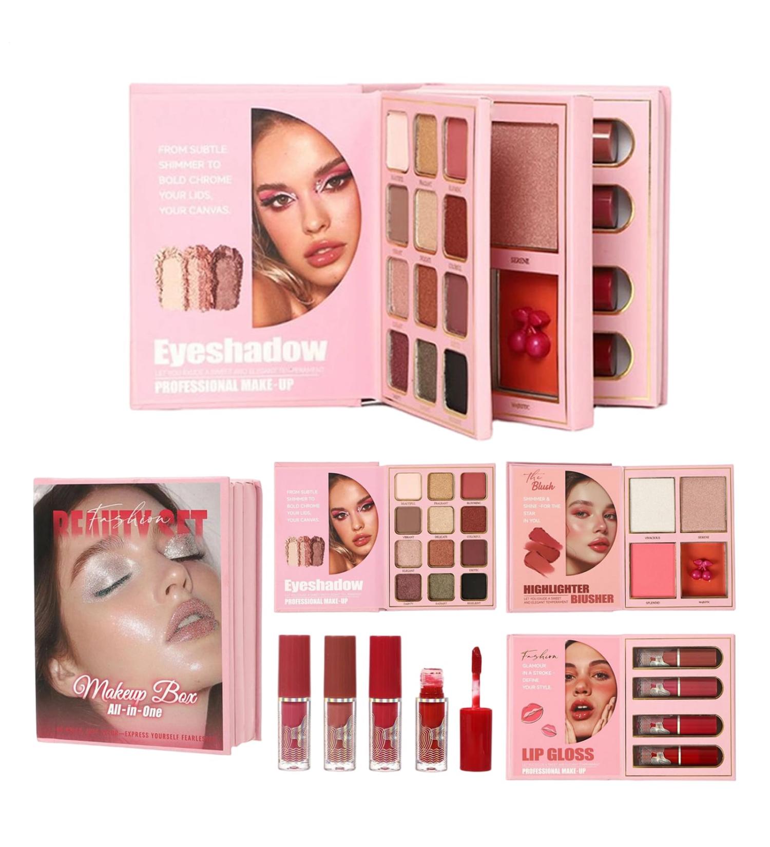 Mini Makeup Palette: Lipstick lip gloss eyeshadow swatches Shimmer Rouge highlighter American and European style cosmetics book | Portable Makeup Set - Buy Online on GoSupps.com