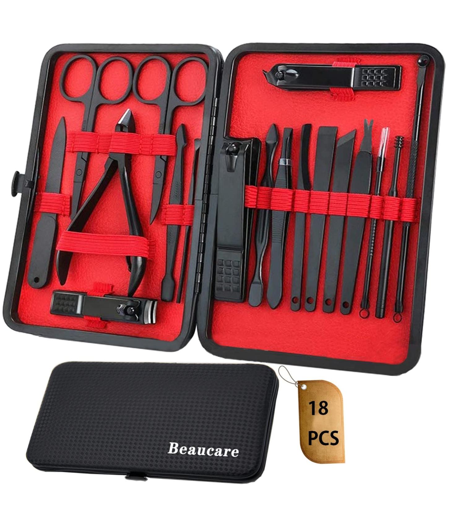 Beaucare 18-Piece Stainless Steel Manicure Pedicure Set with Travel Case - Professional Grooming Kit for Nail Care - Buy Online on GoSupps.com