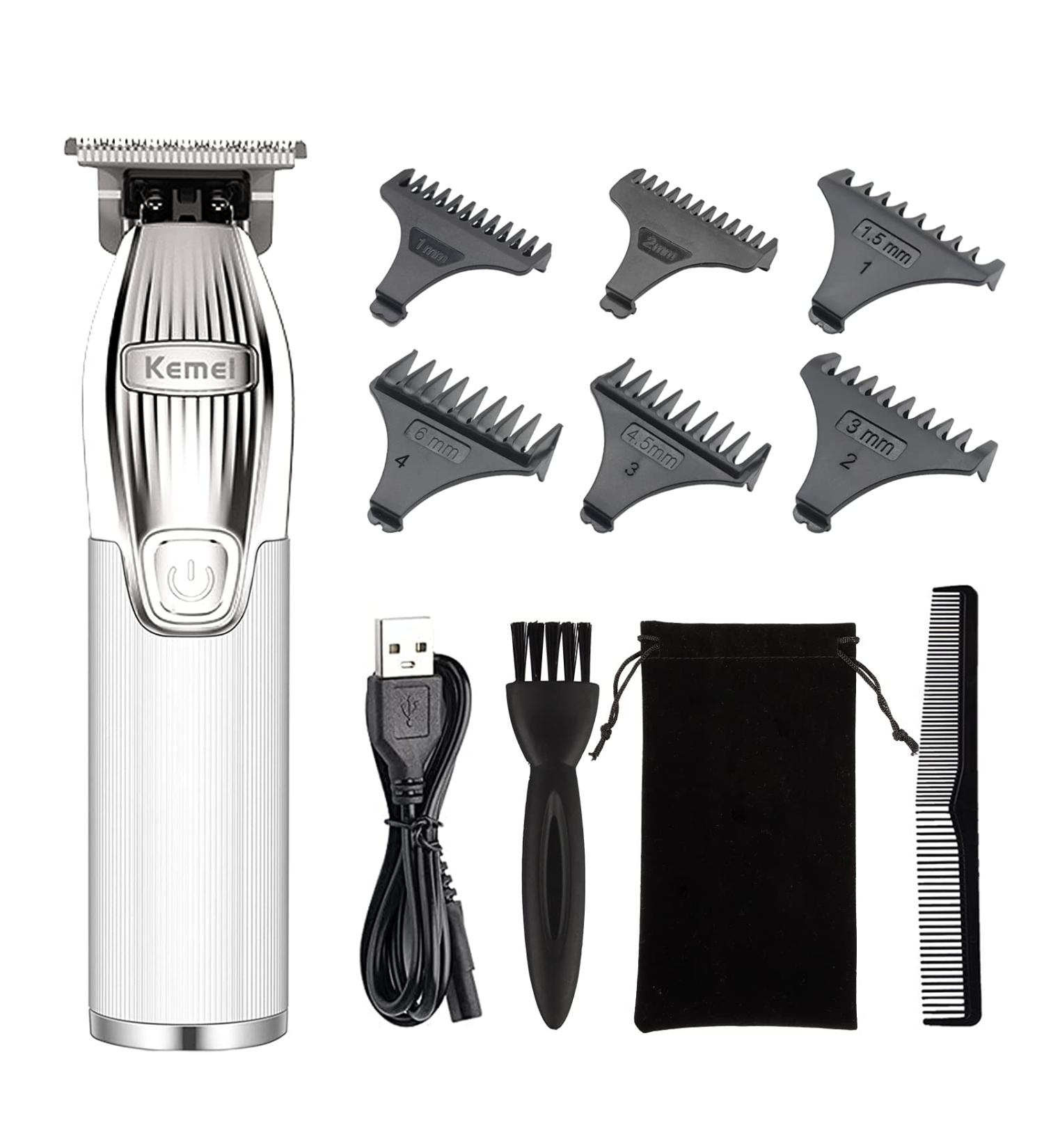 Kemei Professional Hair Clipper for Men - Cordless Rechargeable Trimmer with 6 Guide Combs and T-Blade for Hair Cutting and Grooming (S-Silver) - Buy Online on GoSupps.com
