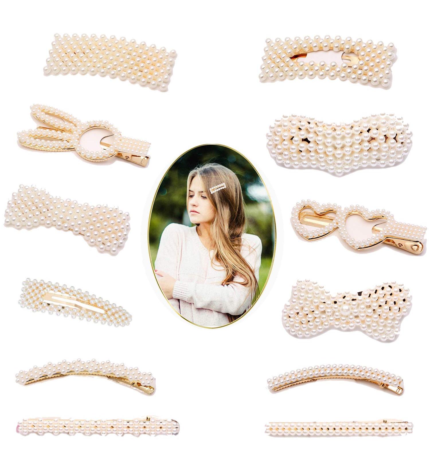 YIKEF 12 Pieces Artificial Pearl Hair Clips - Elegant Hair Snap Clips for Girls | Perfect for Weddings & Valentine's Day Gifts - Buy Online on GoSupps.com