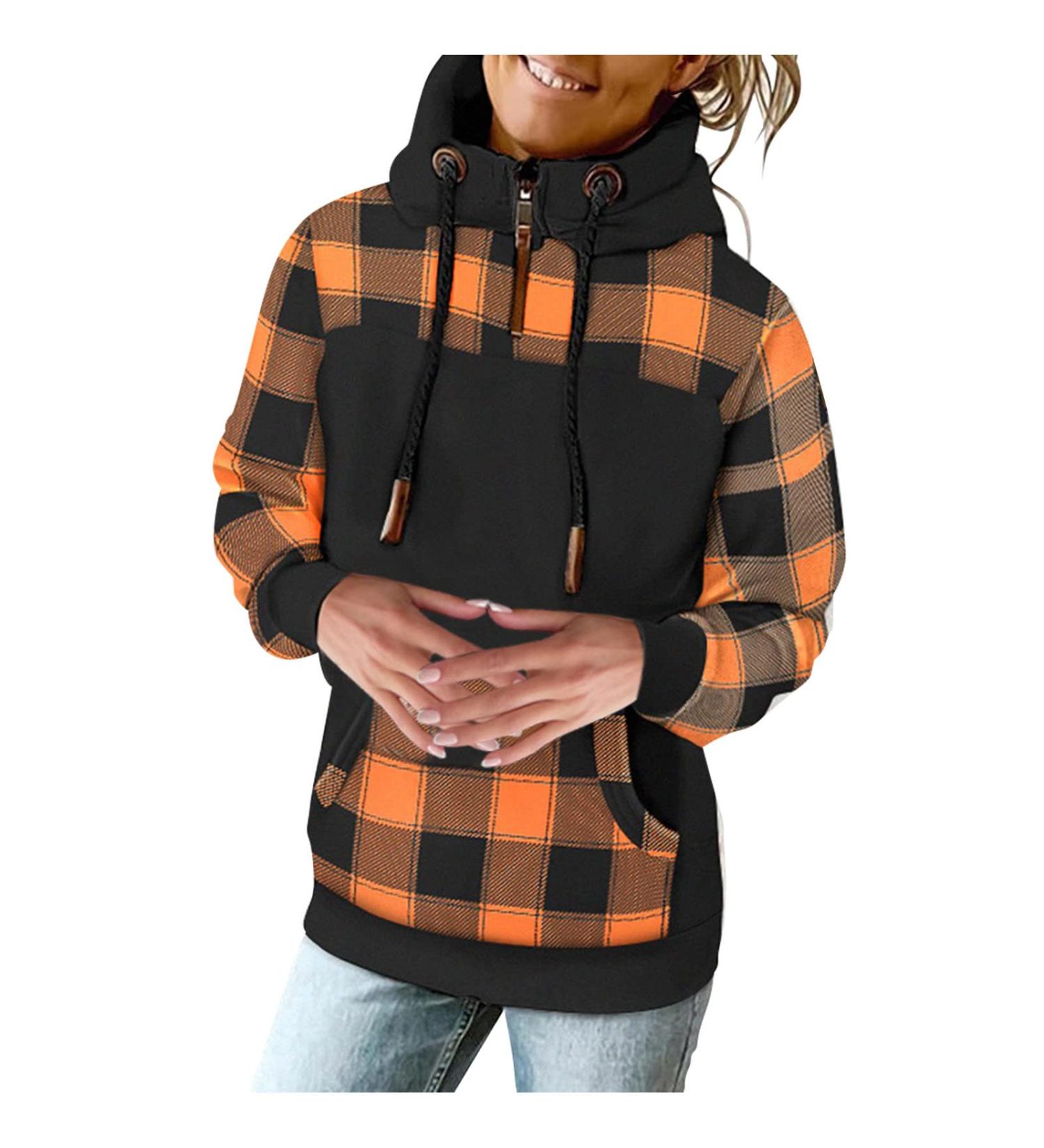 Ganfancp Women's Plaid Print Turtleneck Sweatshirt - Orange XX-Large - Buy Online on GoSupps.com