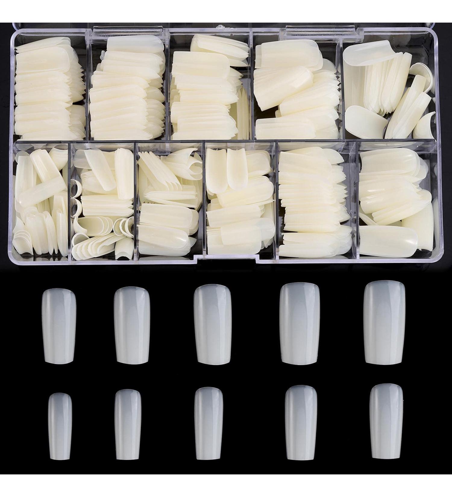 Square Shaped Acrylic Nail Tips 500PCS Full Cover False Nails with Case for DIY Nail Art 10 Sizes square-natural - Buy Online on GoSupps.com