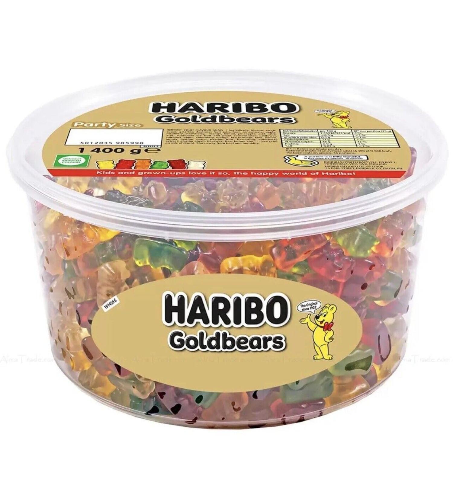 Haribo Goldbears Candy Fruit Jelly Gold Gummy Bear Sweet kid Treat Tub Pack1.4Kg - Buy Online on GoSupps.com
