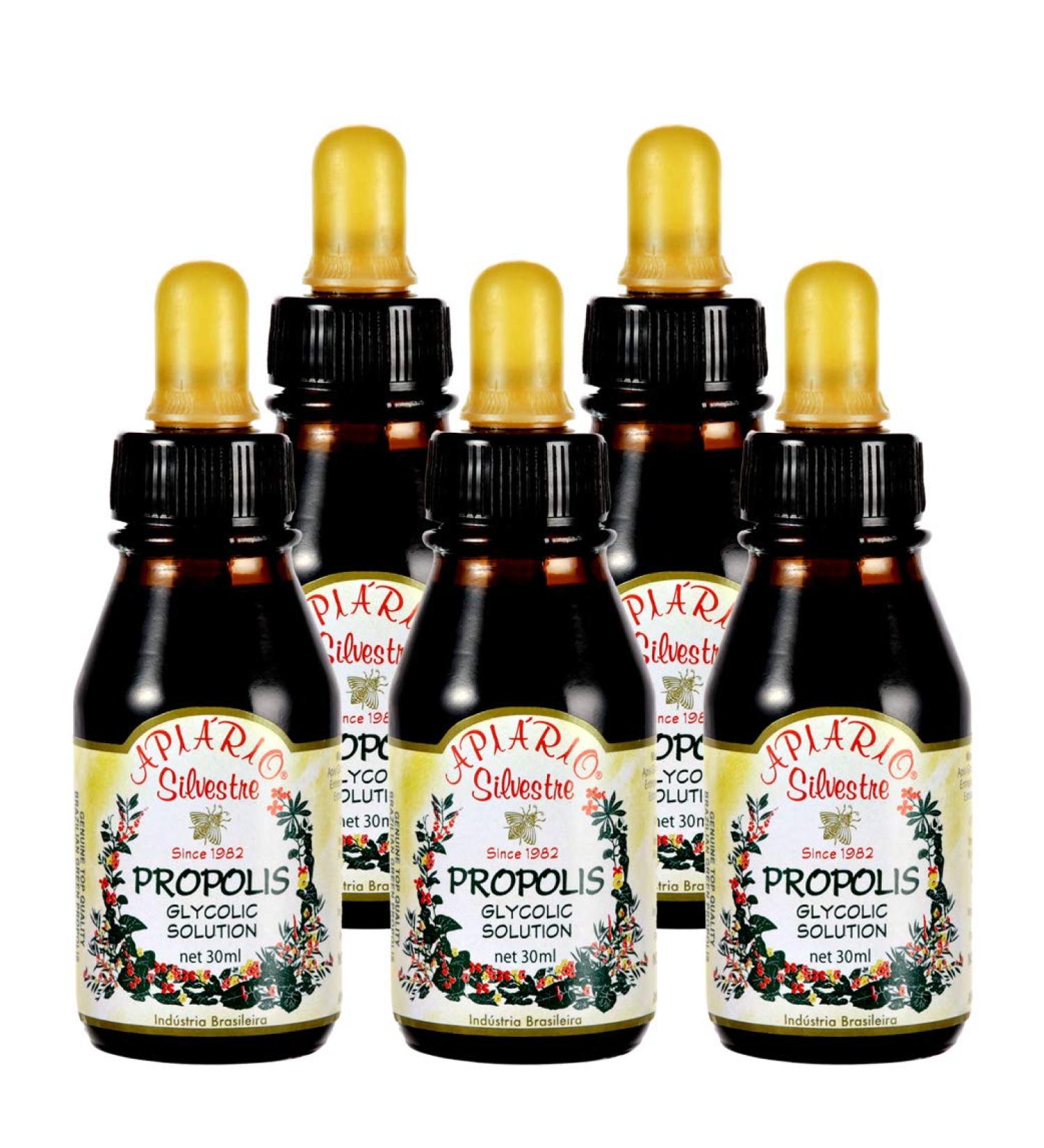 Official Distributor - 5 Bottles of Apiario Silvestre Brazilian Green Bee Propolis Liquid Glycolic Extract-Non Alcoholic Wax Free Sugar Free (PG) - Buy Online on GoSupps.com