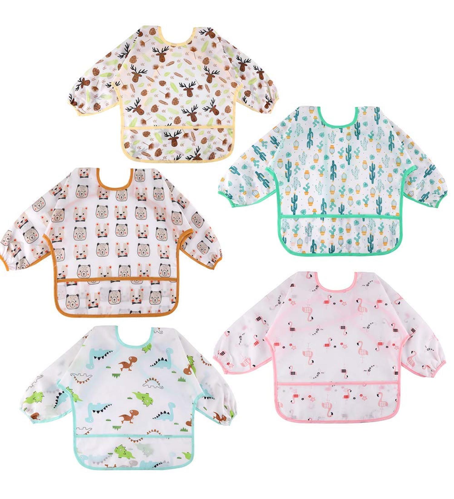 Lictin Baby Bibs with Sleeves 5 Pcs - Waterproof Long Sleeve Feeding Bibs for Infants and Toddlers, 6 Months and Up - Multicolor, Unisex Design - Buy Online on GoSupps.com