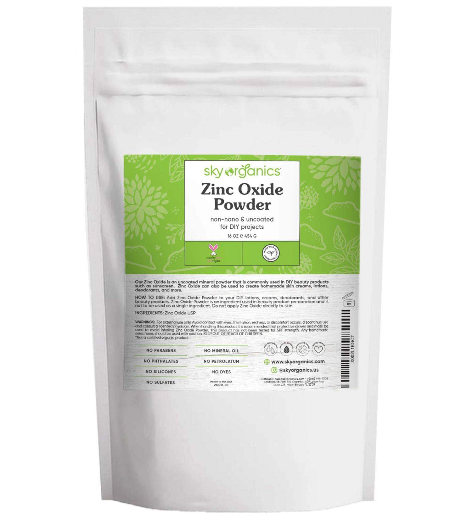 Sky Organics Zinc Oxide Powder 16 Oz - 100% Pure Non-Nano & Uncoated for DIY Body Care - Buy Online on GoSupps.com