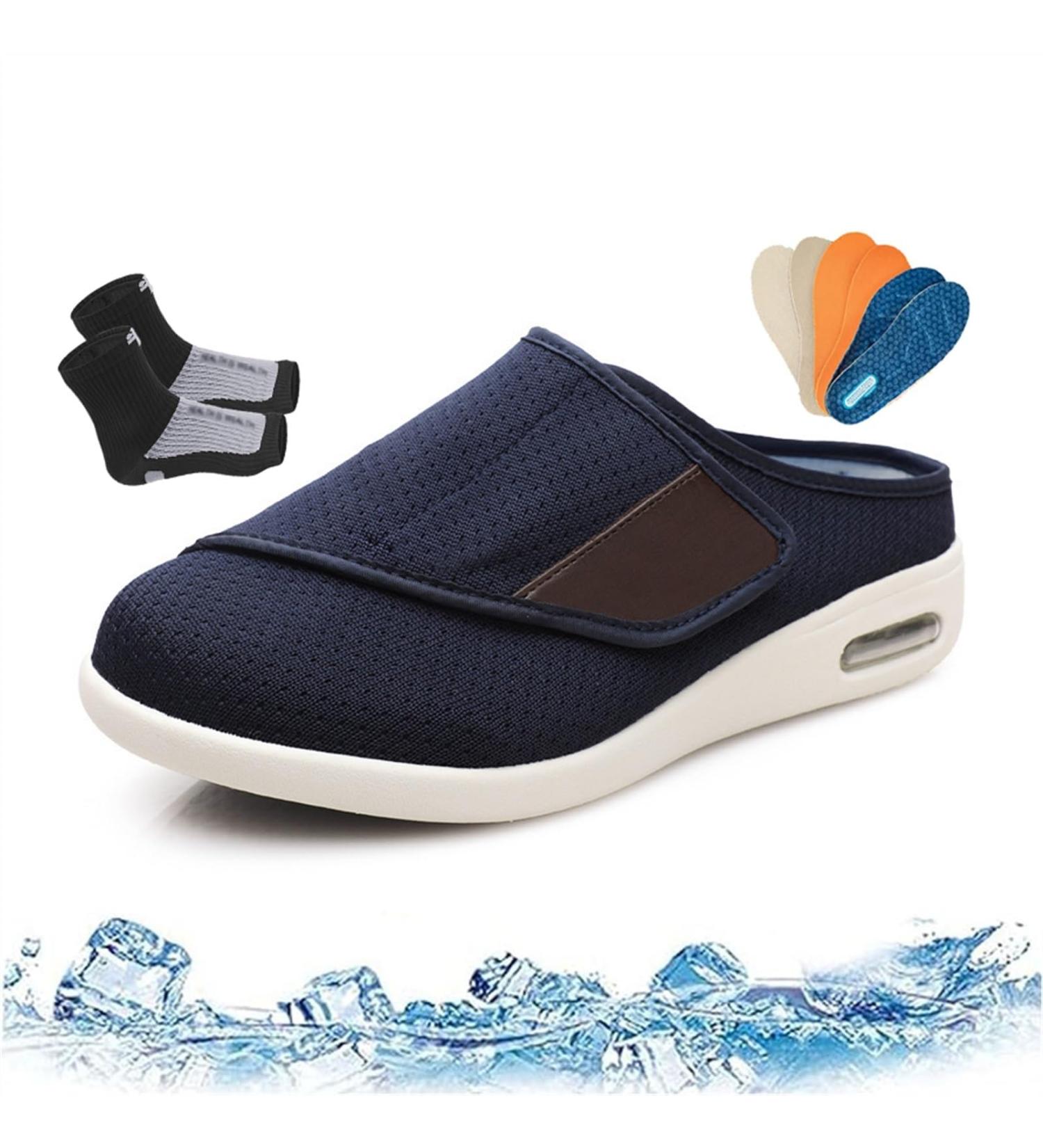 Diabetic Shoes for Elderly - Adjustable Wide Comfort Shoes for Swollen Feet Non-Slip Outdoor Walking Shoes in Dark Blue - Buy Online on GoSupps.com