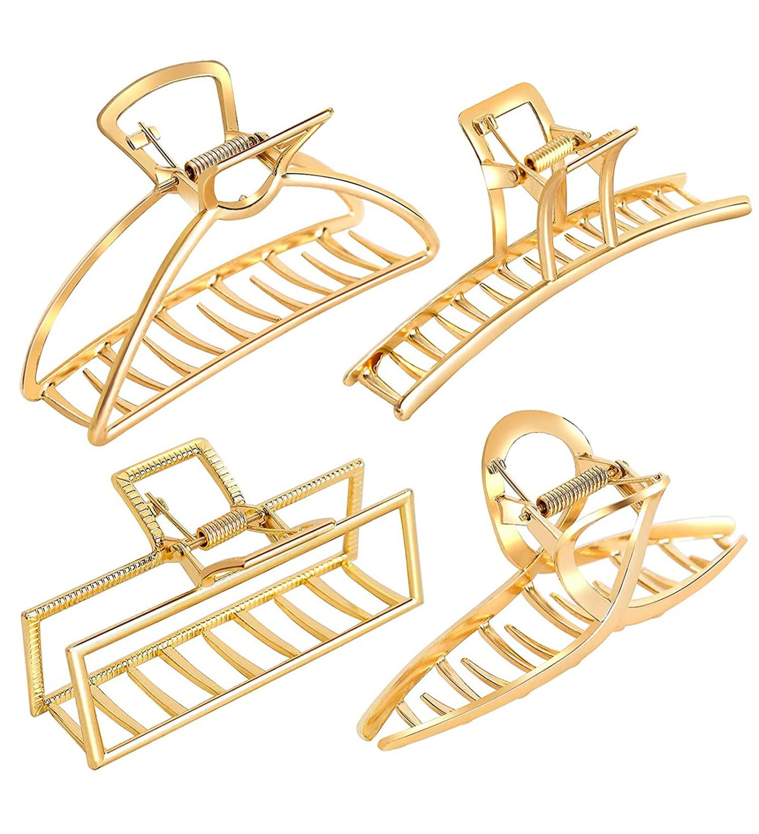 Gold Metal Hair Claw Clips for Women - 4 Pack Large Banana Hair Accessories - Buy Online on GoSupps.com