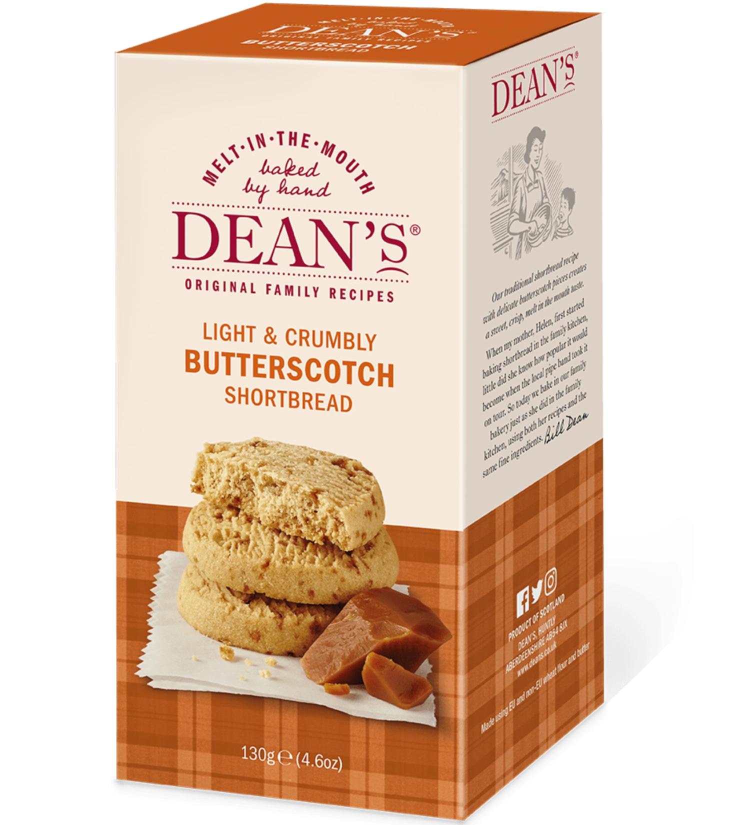 Deans Scottish Butterscotch Shortbread Biscuit - 130g Pack Luxury Butterscotch Shortbread Rounds. Great Flavour & Texture For Dunking In Tea/Coffee. Slowly Baked By Hand To An Original Scottish Recipe - Buy Online on GoSupps.com