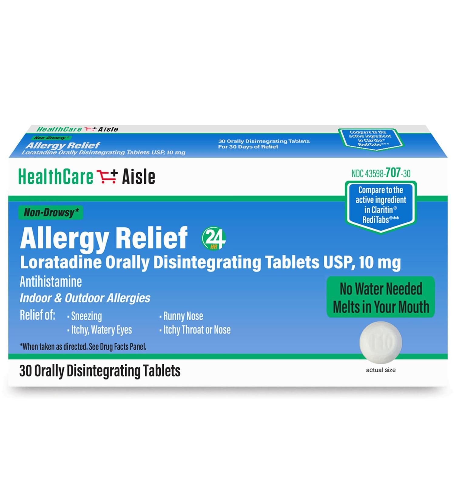 HealthCareAisle Allergy Relief - Loratadine 10 mg Disintegrating Tablets - 30 Tablets - Prescription Strength 24-Hour Allergy Relief - Buy Online on GoSupps.com